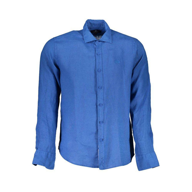 La Martina Blue Linen Men Shirt - Hilstor
