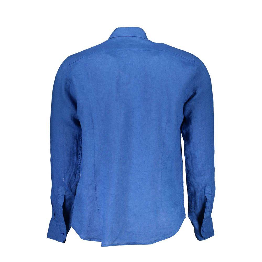 La Martina Blue Linen Men Shirt - Hilstor
