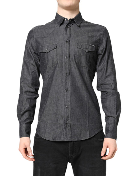 Dolce & Gabbana Gray Cotton Long Sleeves Casual Shirt