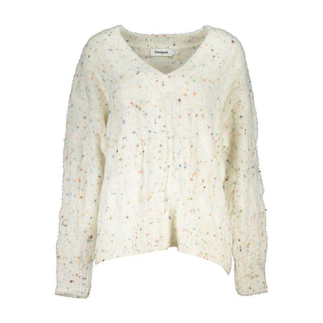 Desigual Chic Contrast V-Neck Sweater with Logo Detail - Hilstor