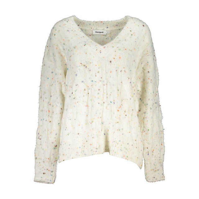 Desigual Chic Contrast V-Neck Sweater with Logo Detail - Hilstor