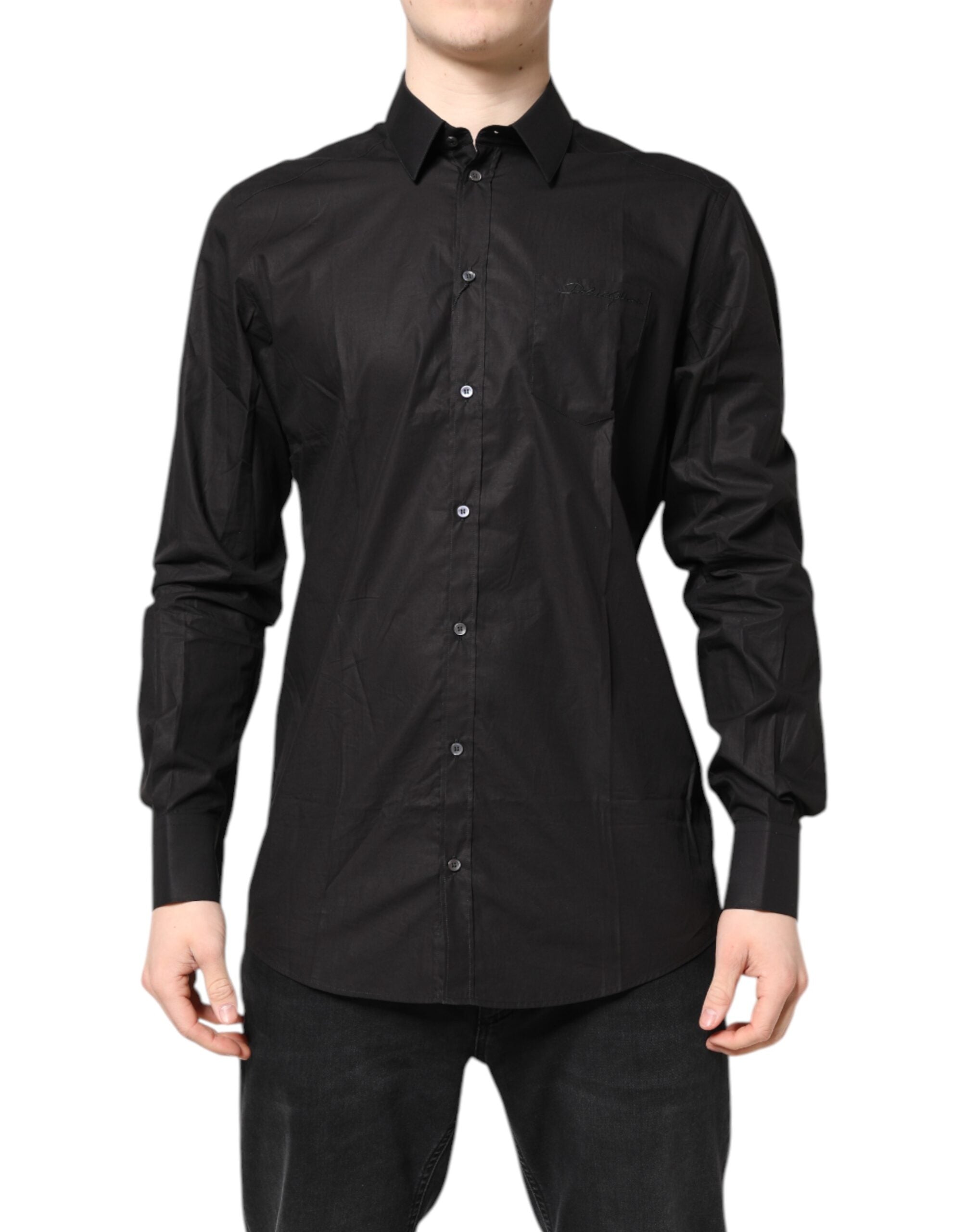 Dolce & Gabbana Black GOLD Cotton Dress Formal Shirt