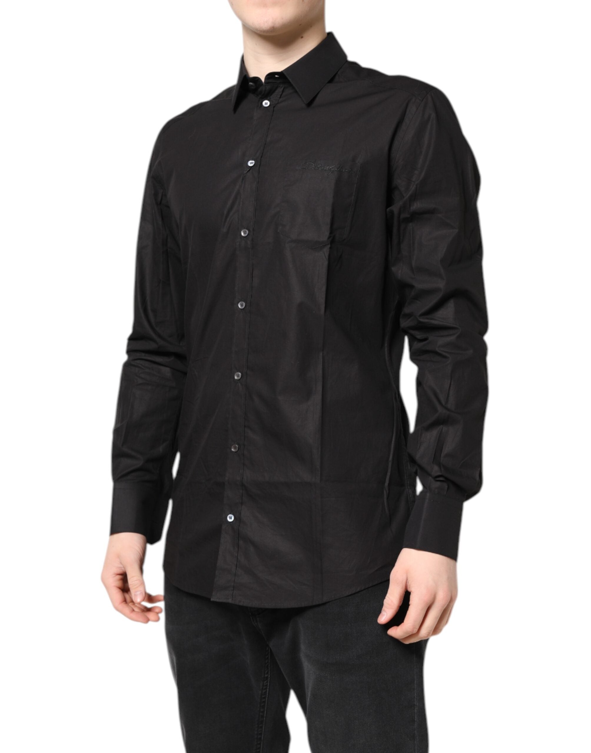 Dolce & Gabbana Black GOLD Cotton Dress Formal Shirt
