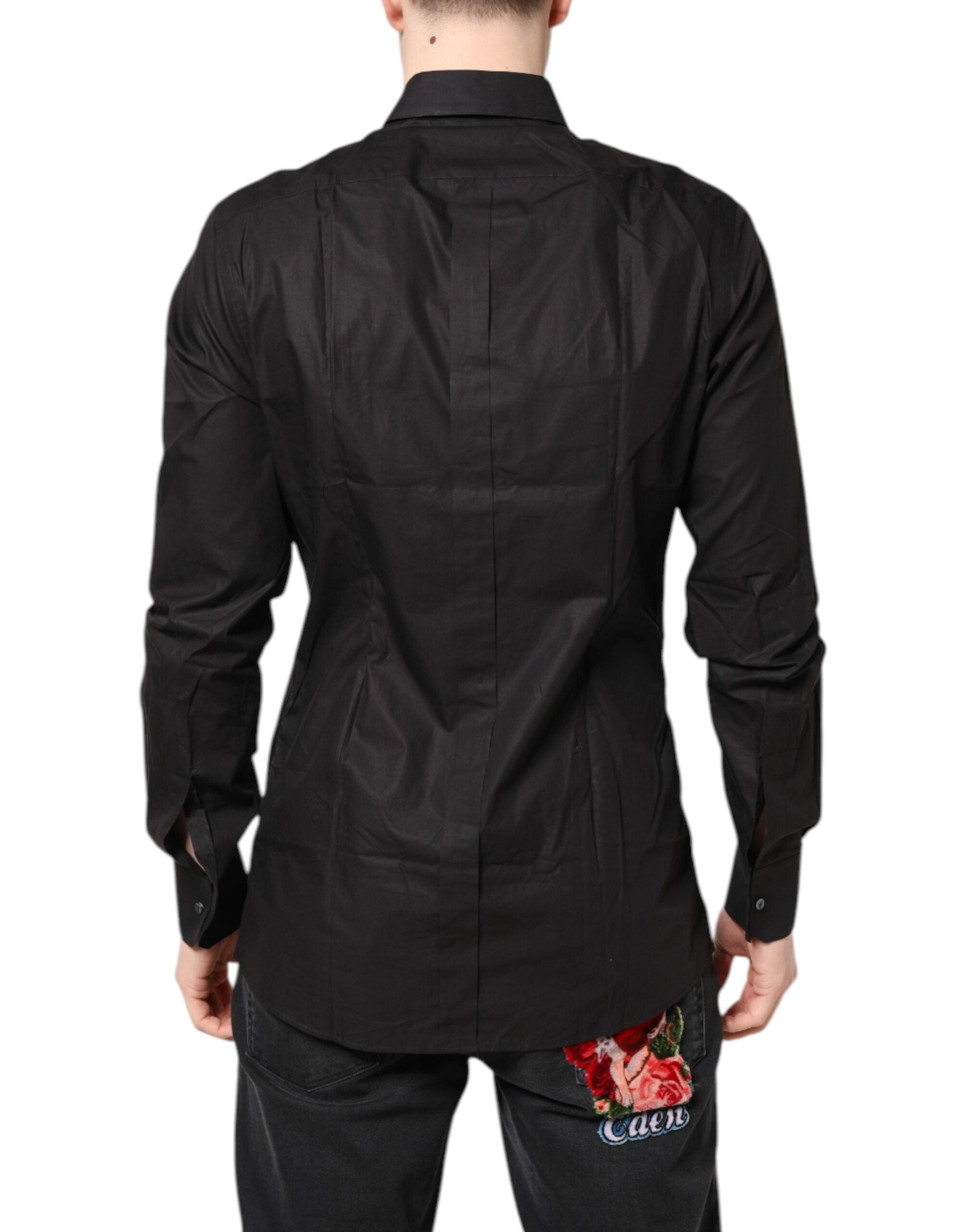 Dolce & Gabbana Black GOLD Cotton Dress Formal Shirt
