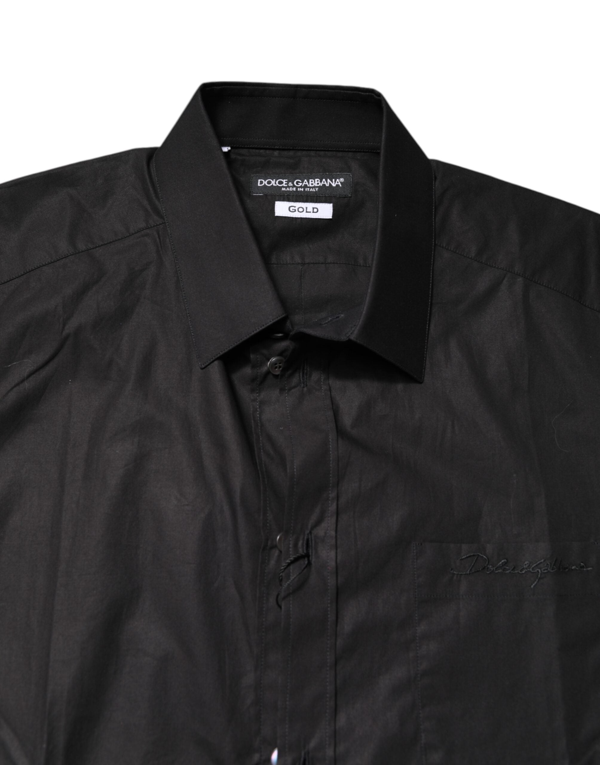 Dolce & Gabbana Black GOLD Cotton Dress Formal Shirt