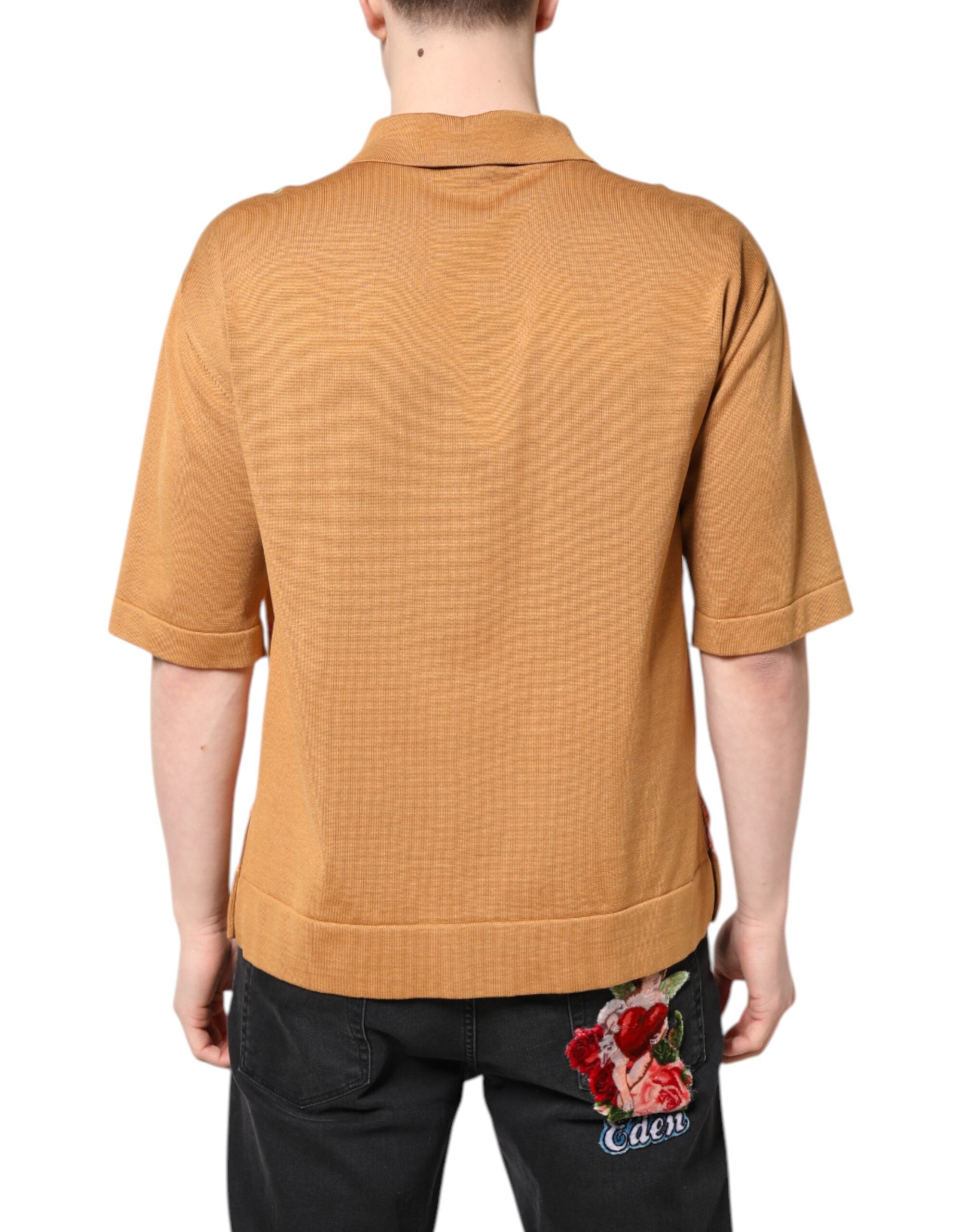 Dolce &amp; Gabbana Brun T-shirt med korte ærmer og blomsterkrave