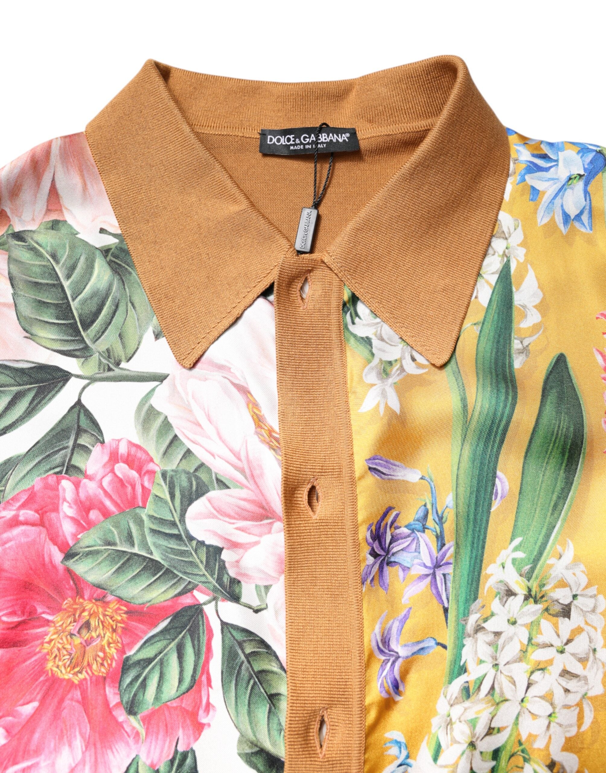 Dolce &amp; Gabbana Brun T-shirt med korte ærmer og blomsterkrave