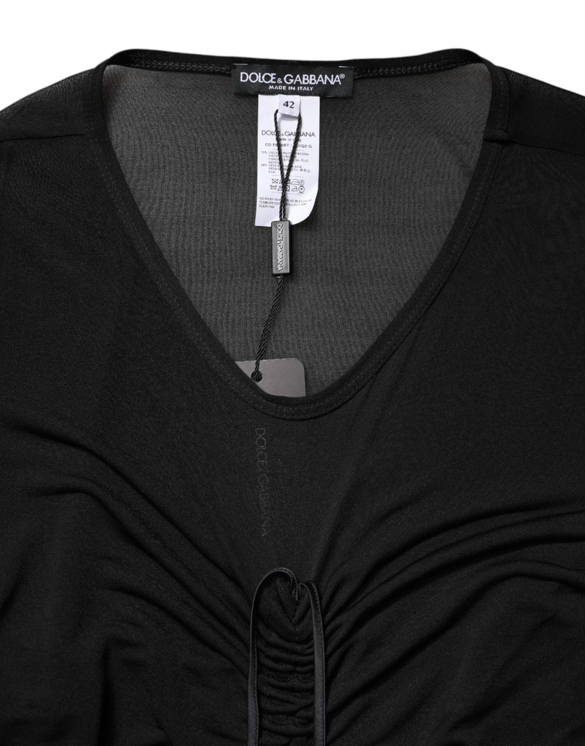 Dolce &amp; Gabbana Sort Lang Kjole med Mesh-kant og Bodycon-detaljer
