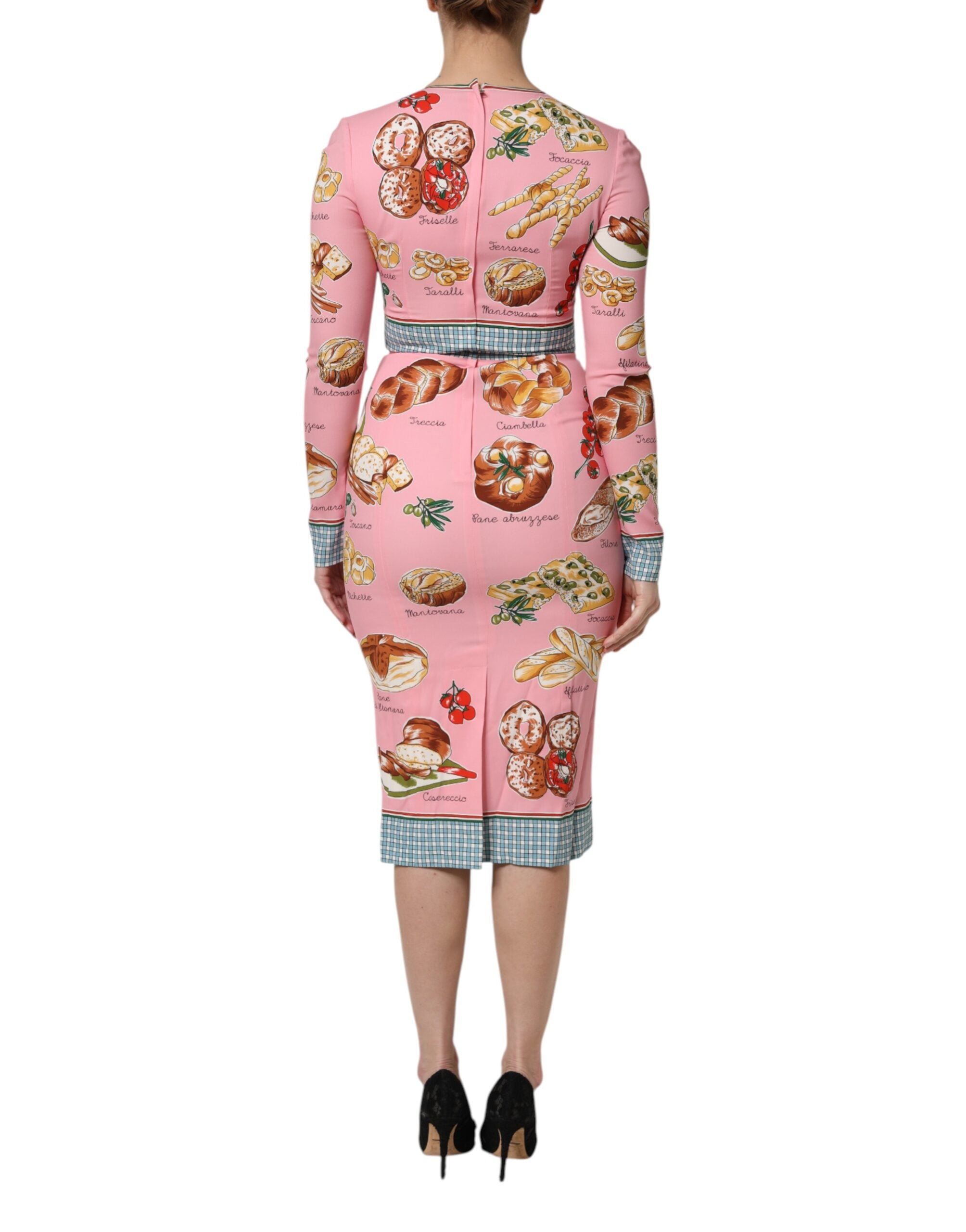 Dolce &amp; Gabbana Pink Pastry Print Bodycon Midi-kjole
