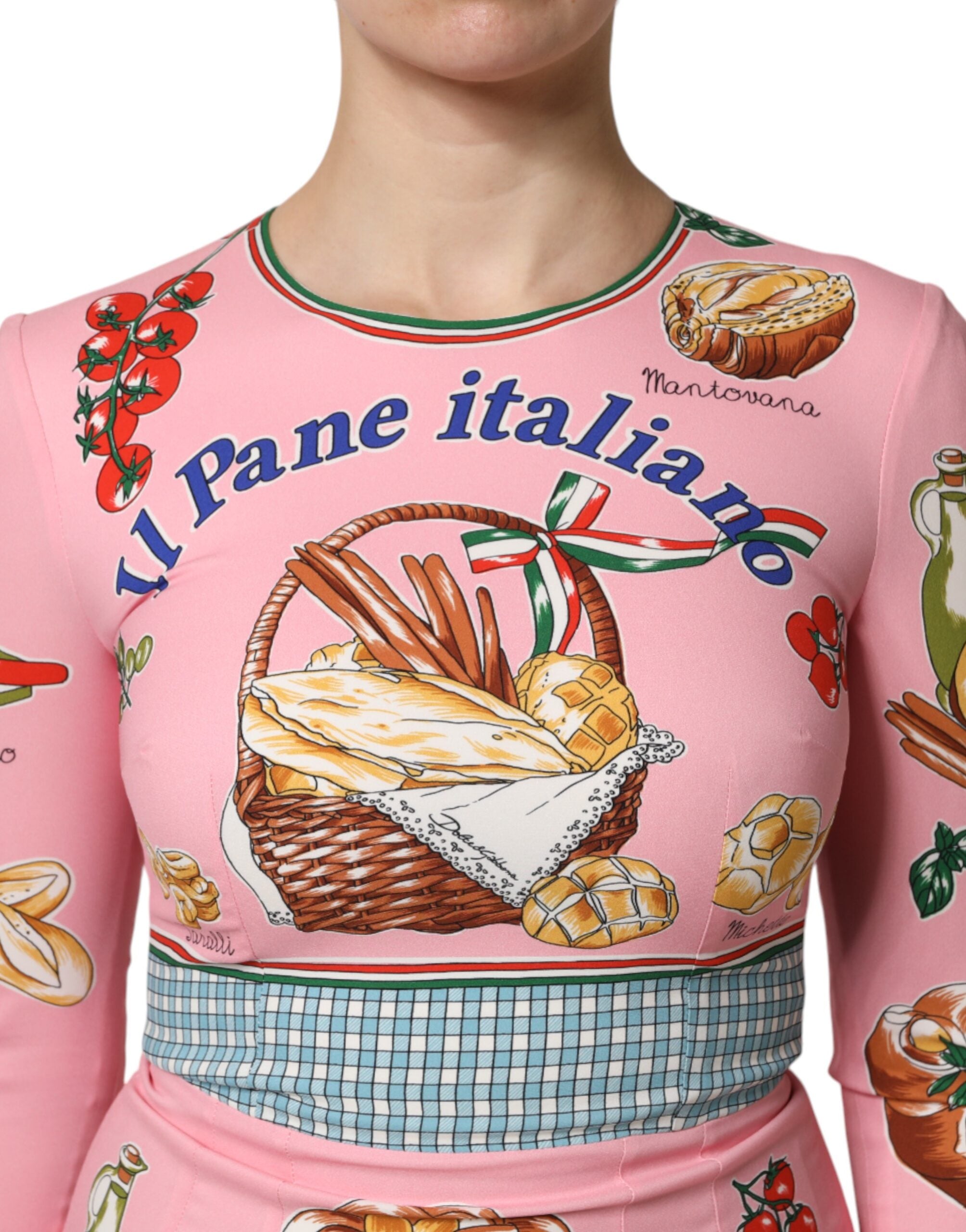 Dolce &amp; Gabbana Pink Pastry Print Bodycon Midi-kjole
