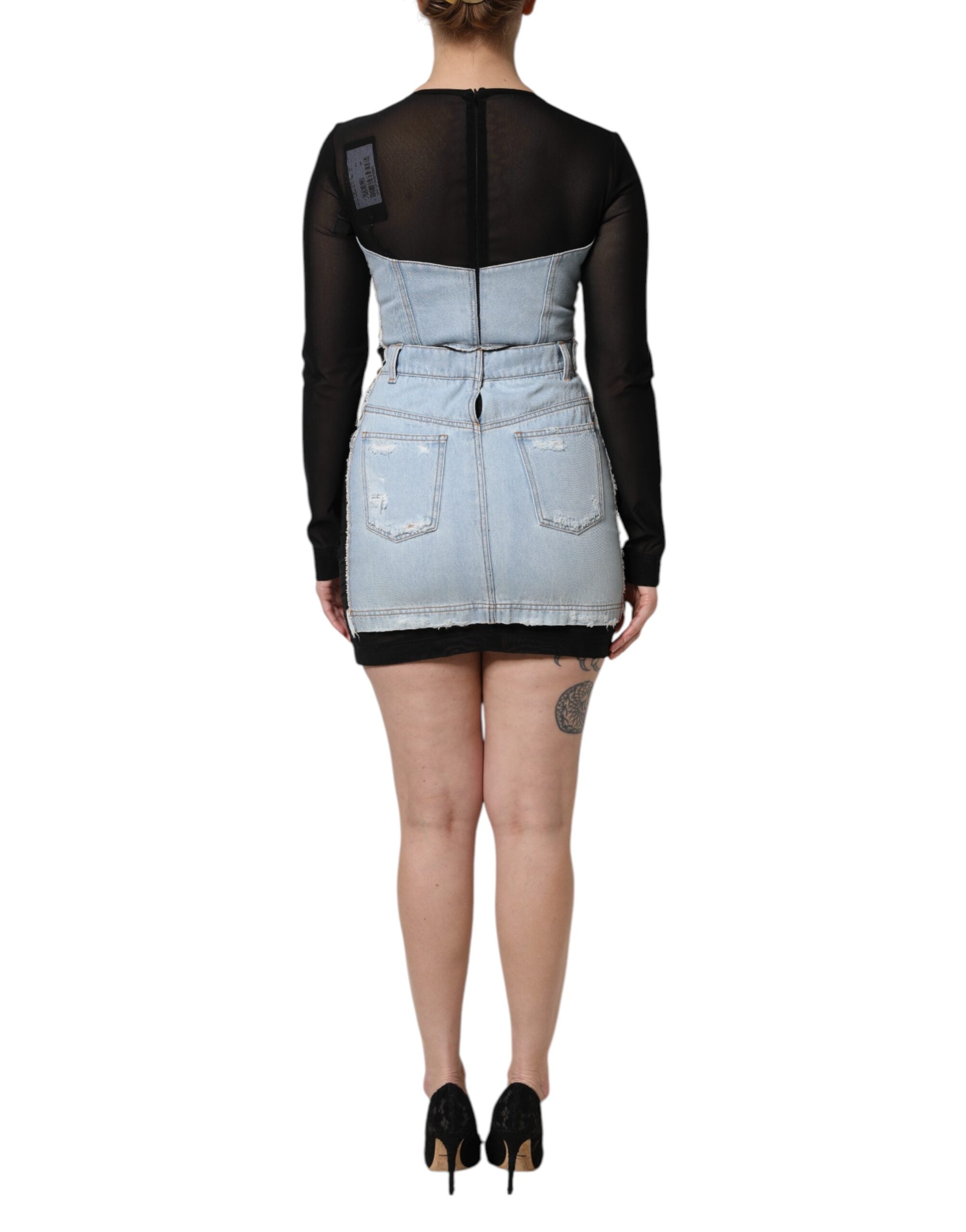 Dolce &amp; Gabbana Sort Blå Langærmet Denim Minikjole