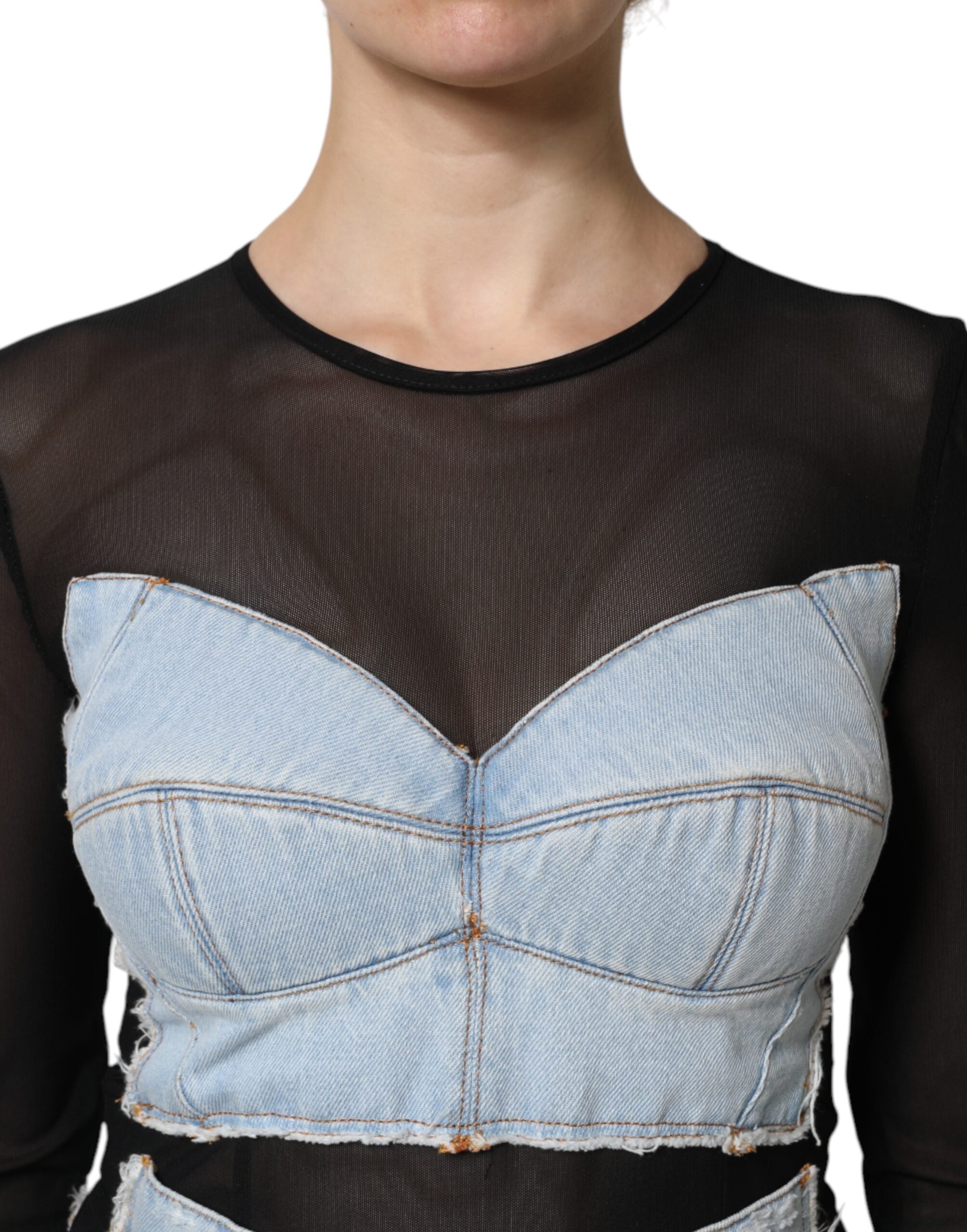 Dolce &amp; Gabbana Sort Blå Langærmet Denim Minikjole