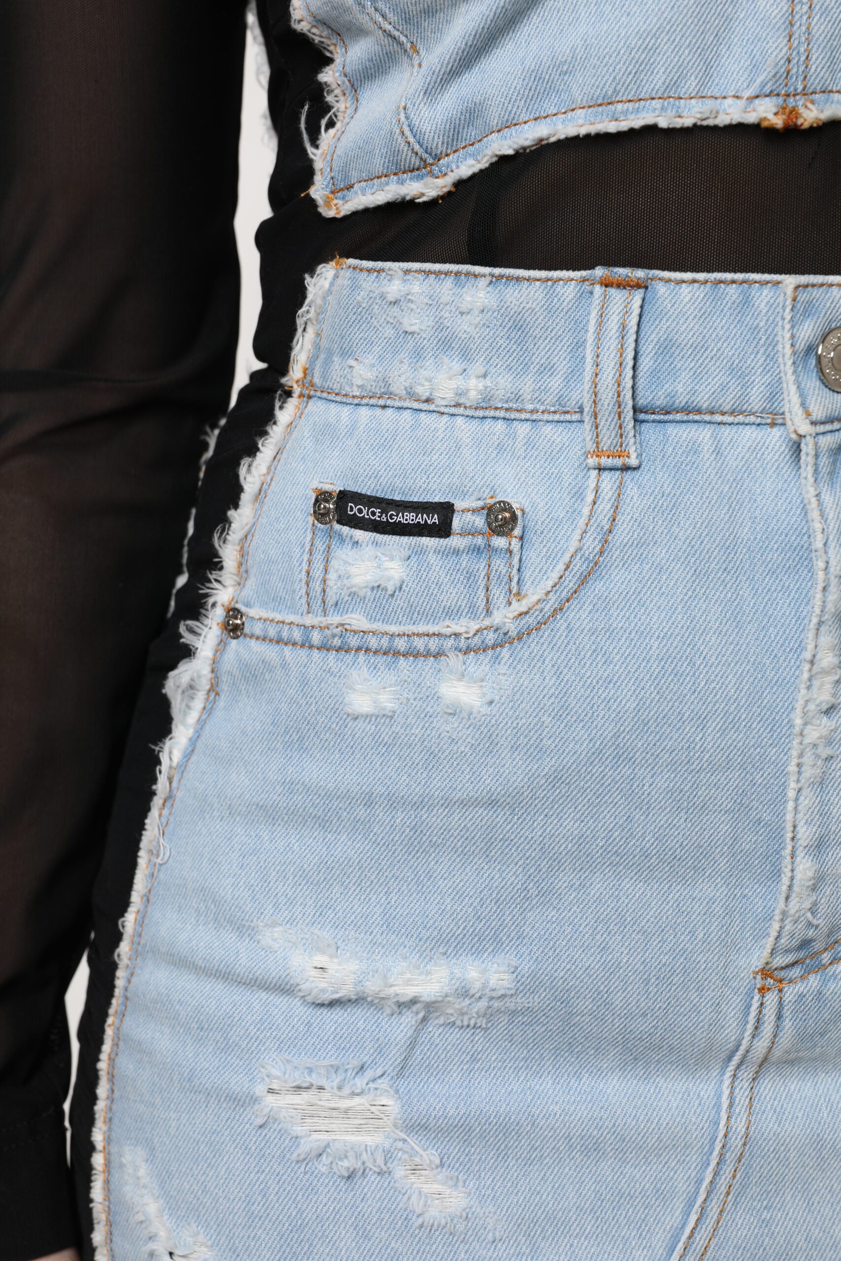 Dolce &amp; Gabbana Sort Blå Langærmet Denim Minikjole