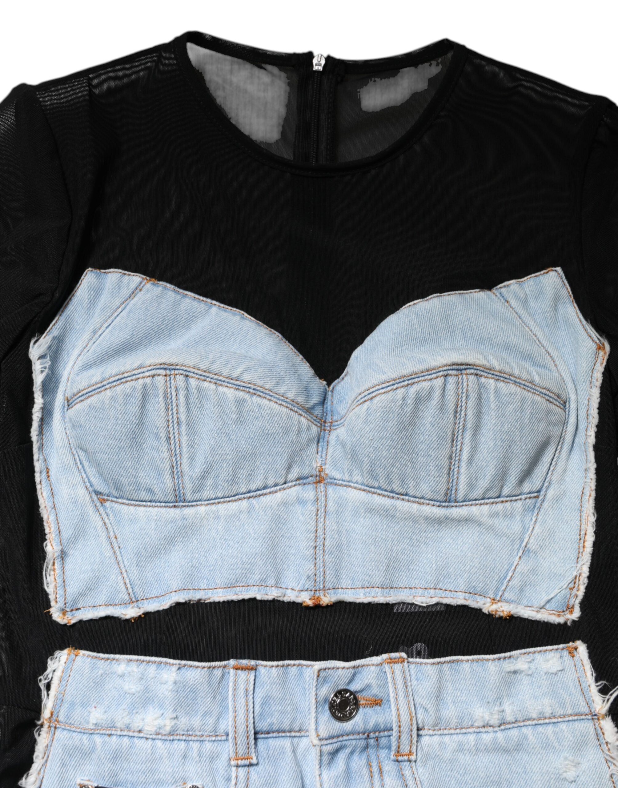 Dolce &amp; Gabbana Sort Blå Langærmet Denim Minikjole