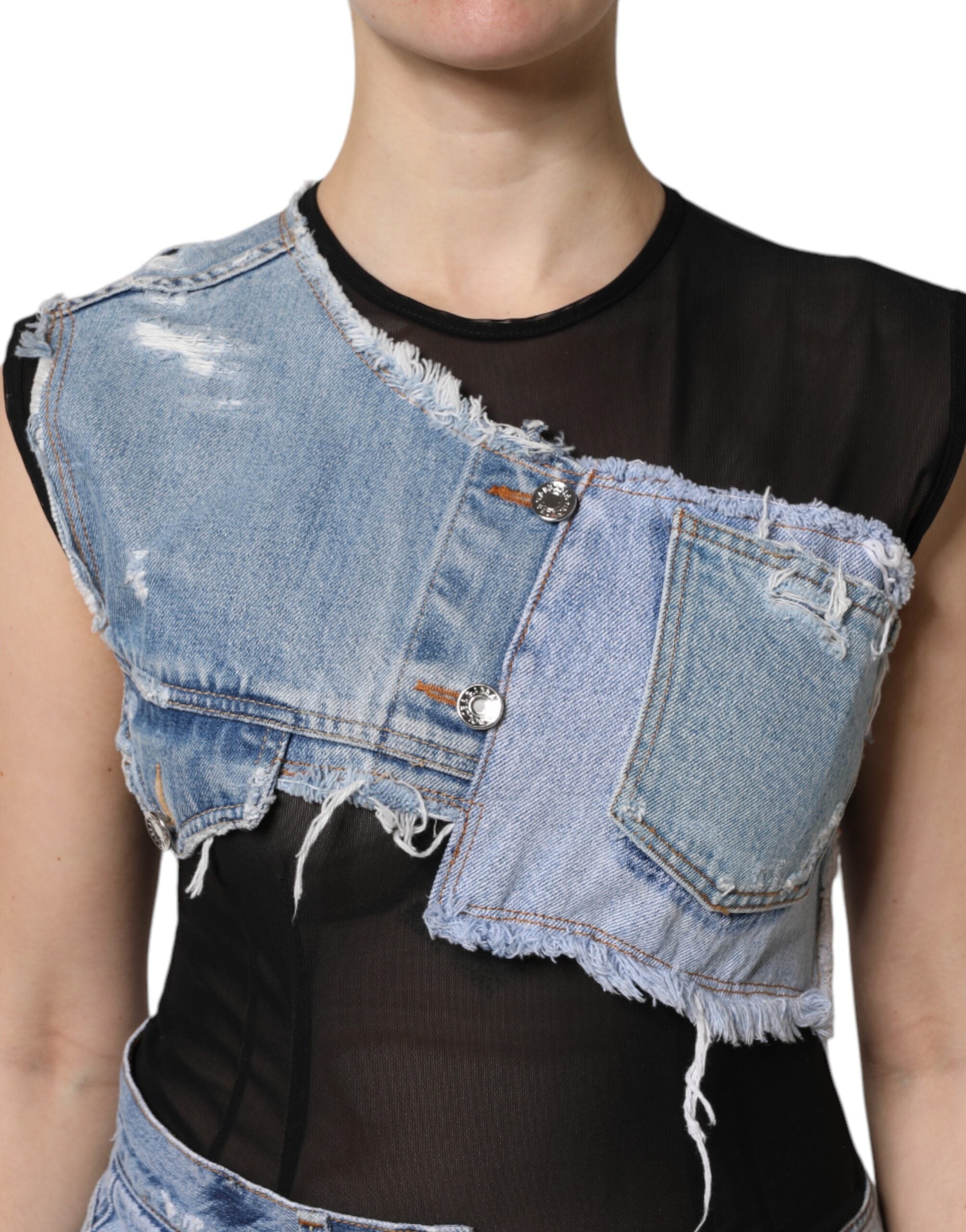 Dolce &amp; Gabbana Sort Blå Ærmeløs Denim Minikjole