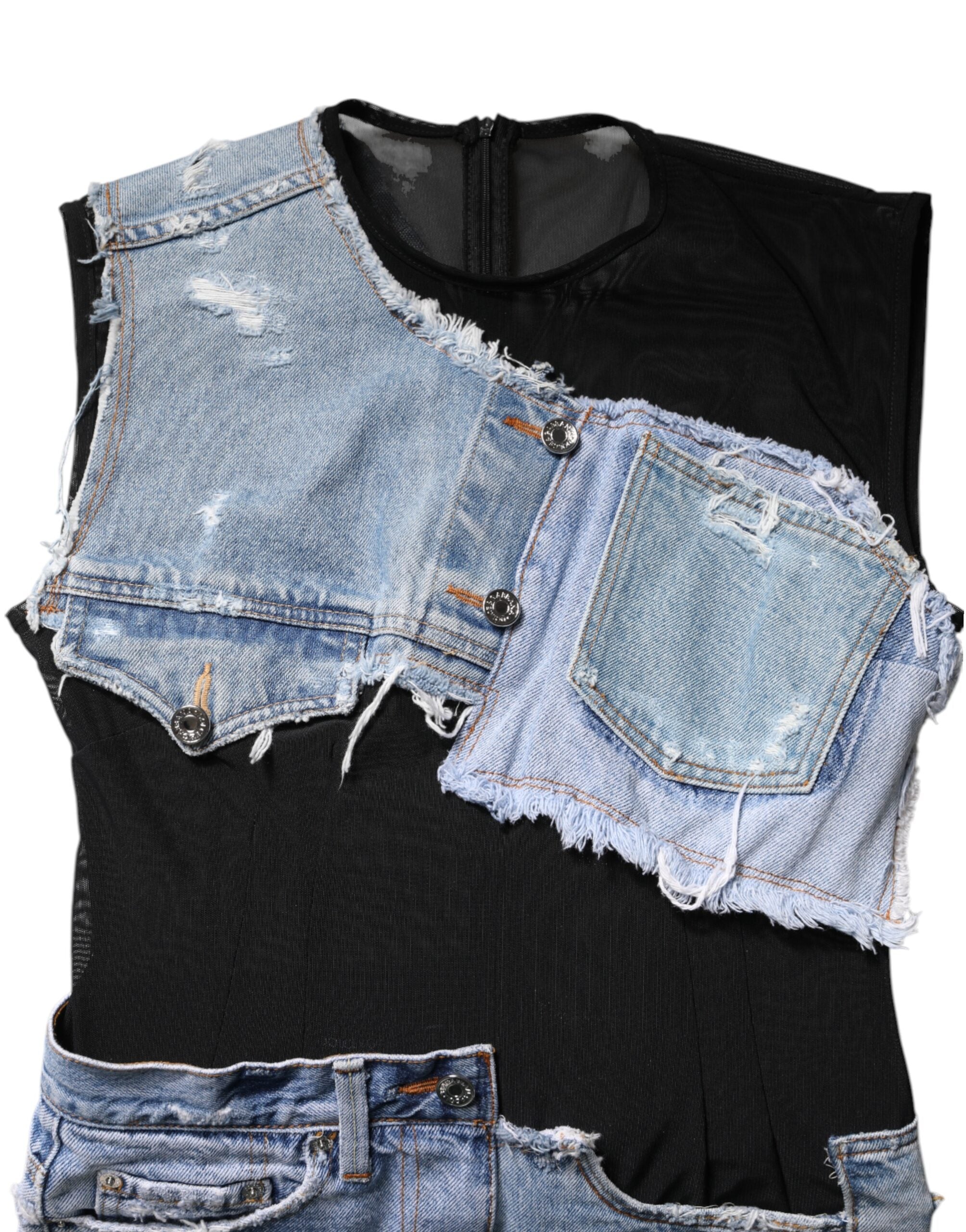 Dolce &amp; Gabbana Sort Blå Ærmeløs Denim Minikjole