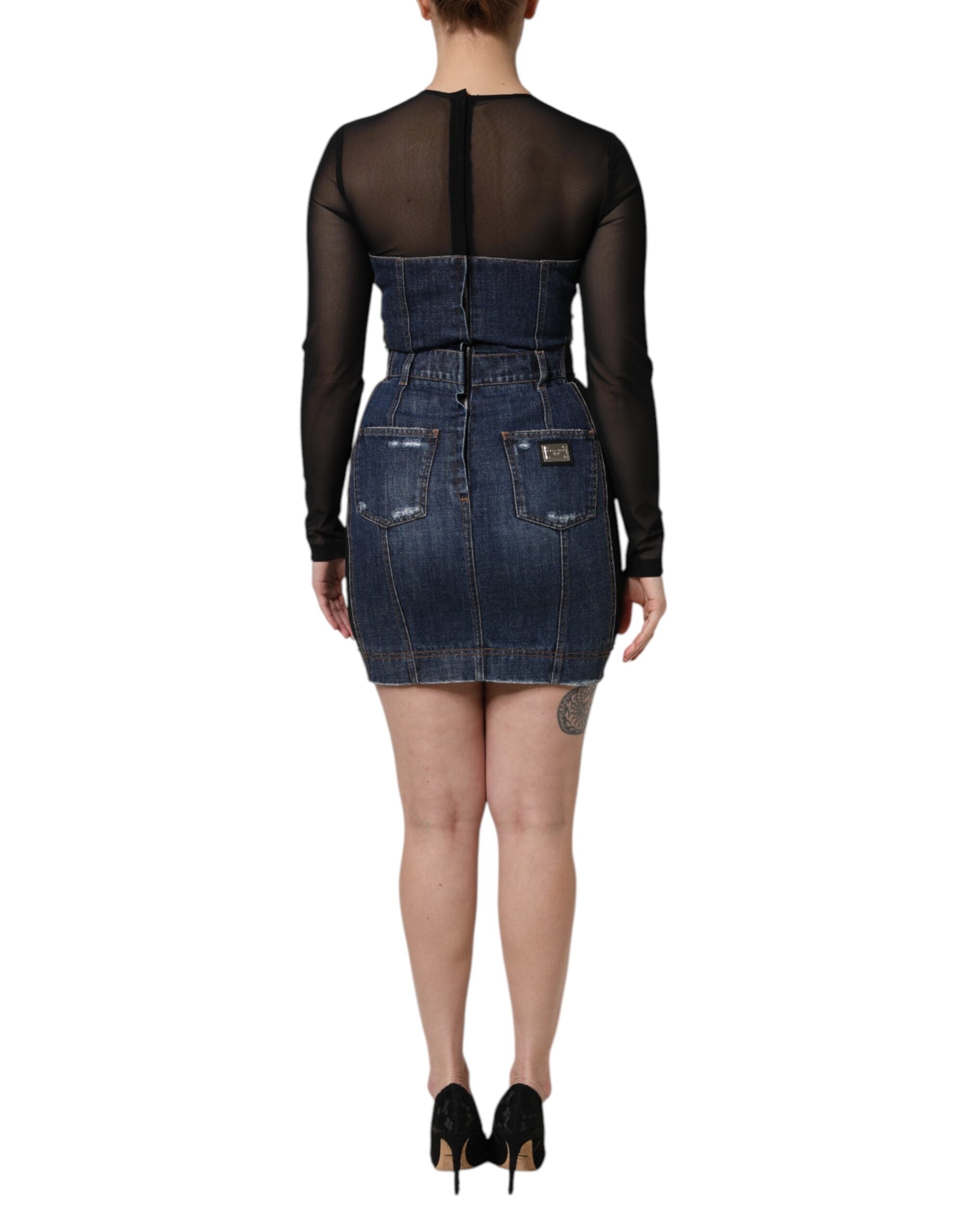 Dolce &amp; Gabbana Sort Blå Langærmet Denim Minikjole