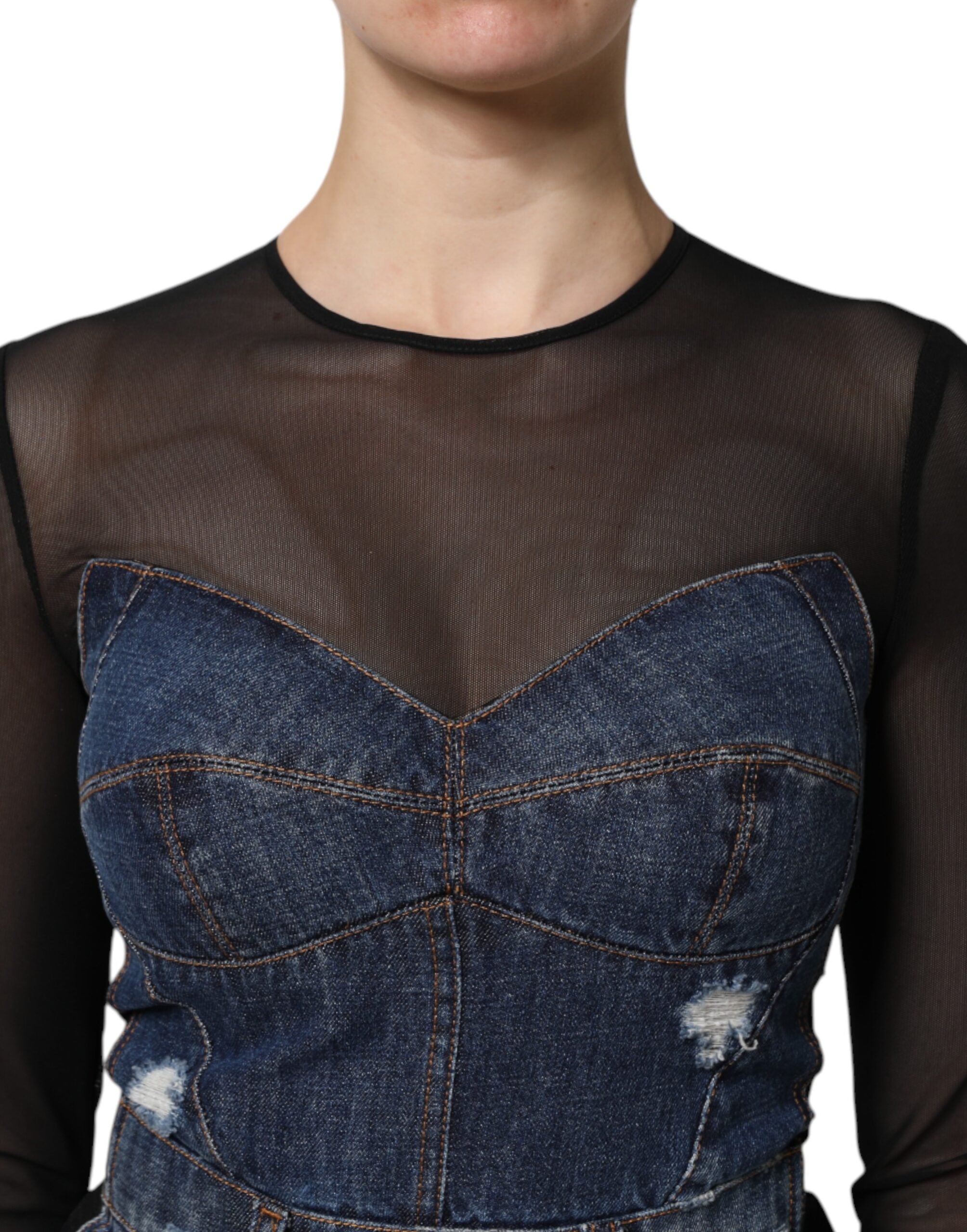 Dolce &amp; Gabbana Sort Blå Langærmet Denim Minikjole