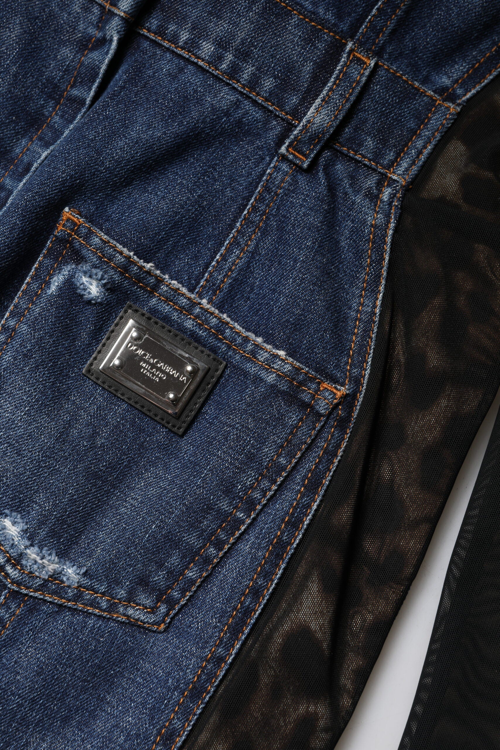 Dolce &amp; Gabbana Sort Blå Langærmet Denim Minikjole