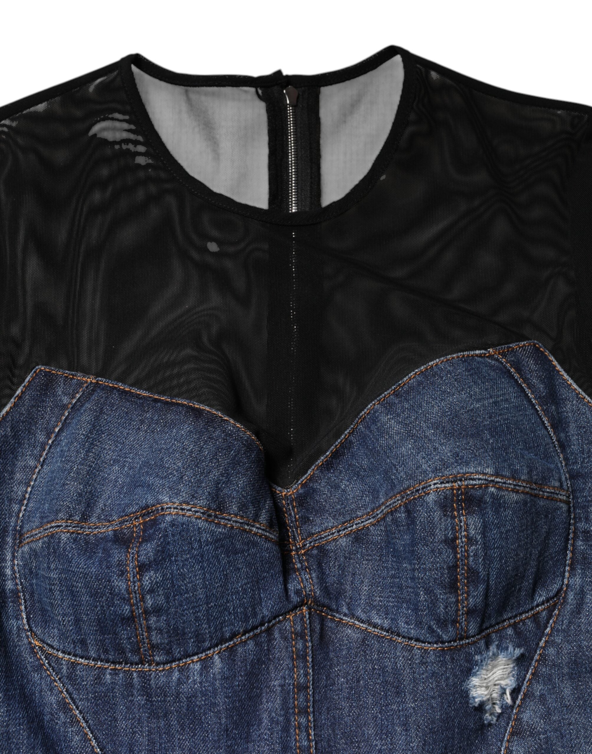 Dolce &amp; Gabbana Sort Blå Langærmet Denim Minikjole