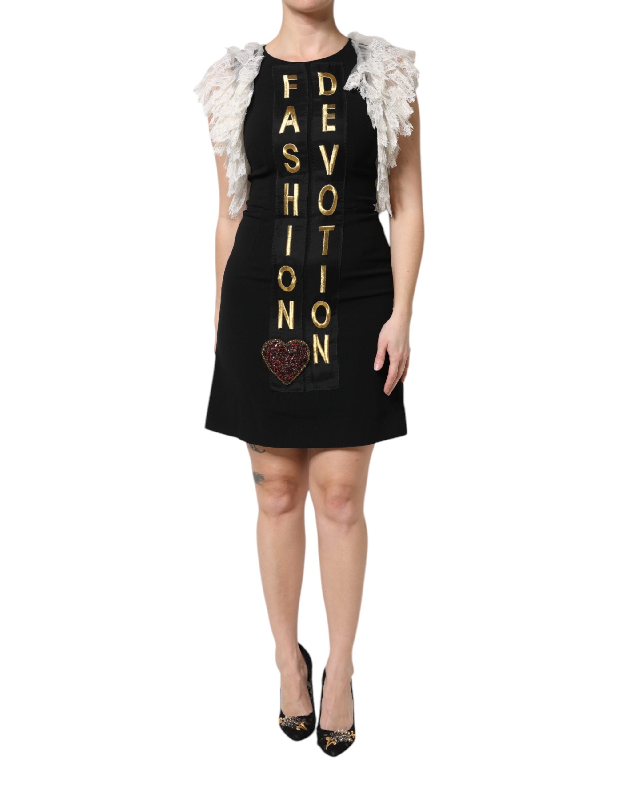 Dolce &amp; Gabbana Sort Fashion Devotion Udsmykket Minikjole