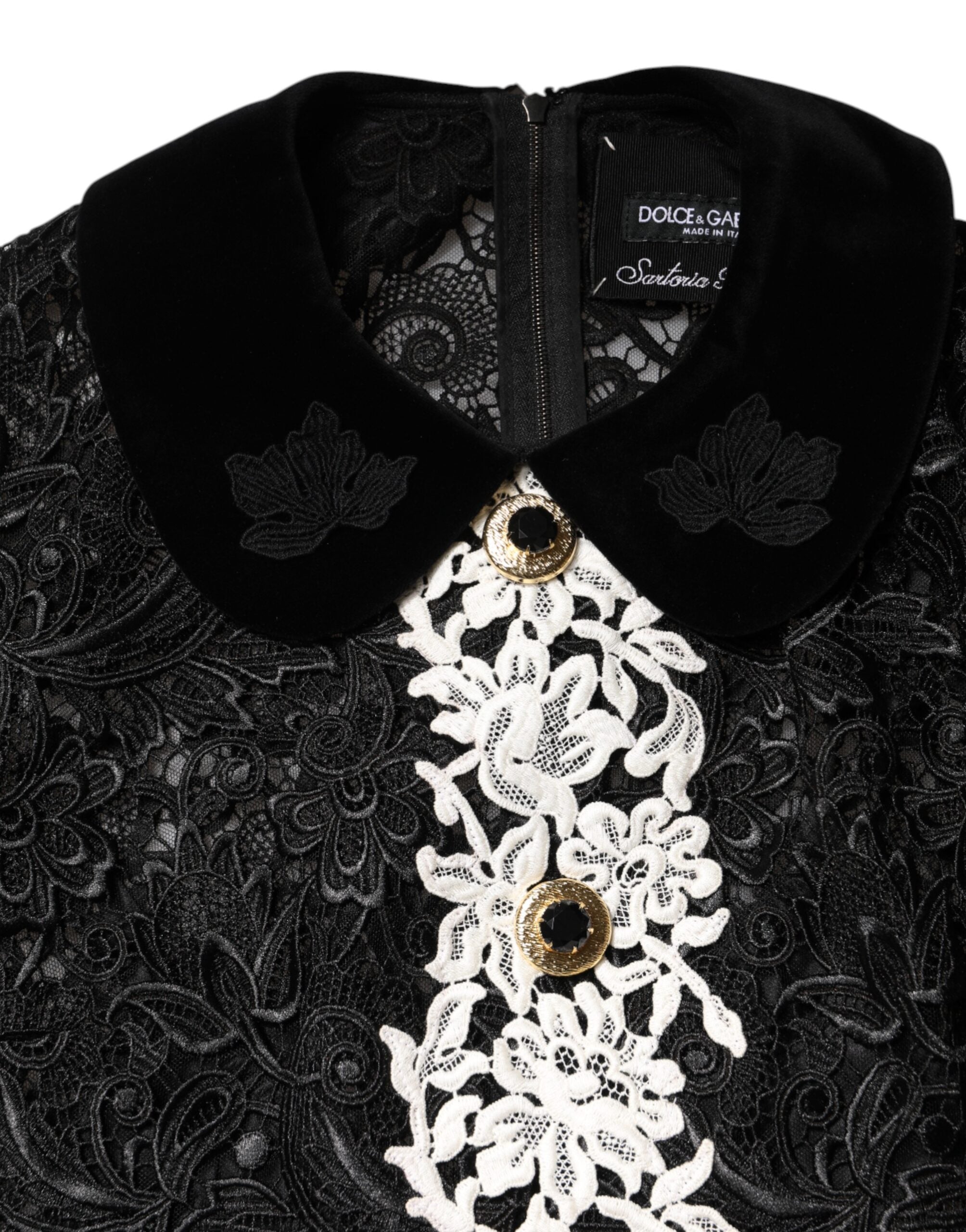 Dolce & Gabbana Black Floral Lace Embellished Mini Dress