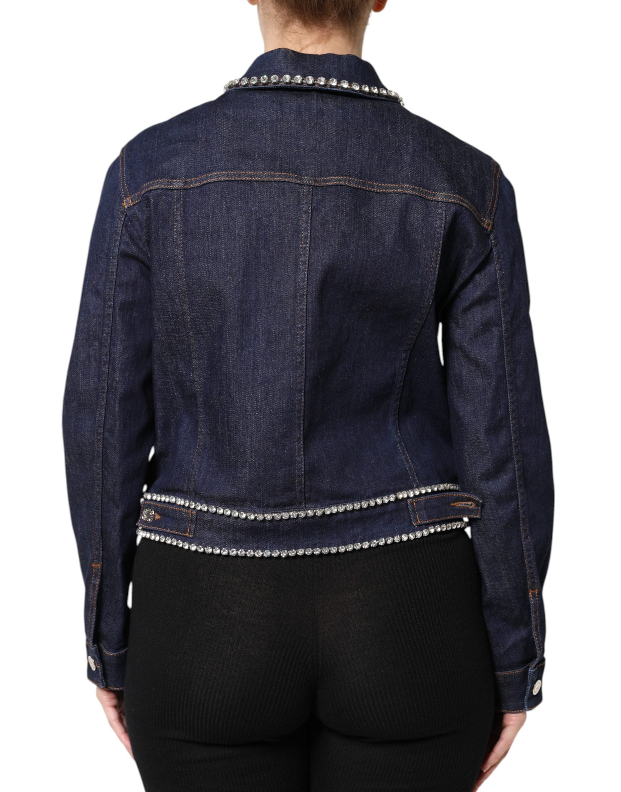 Dolce &amp; Gabbana Blå Denim Bomuldsjakke med Krystaludsmykning
