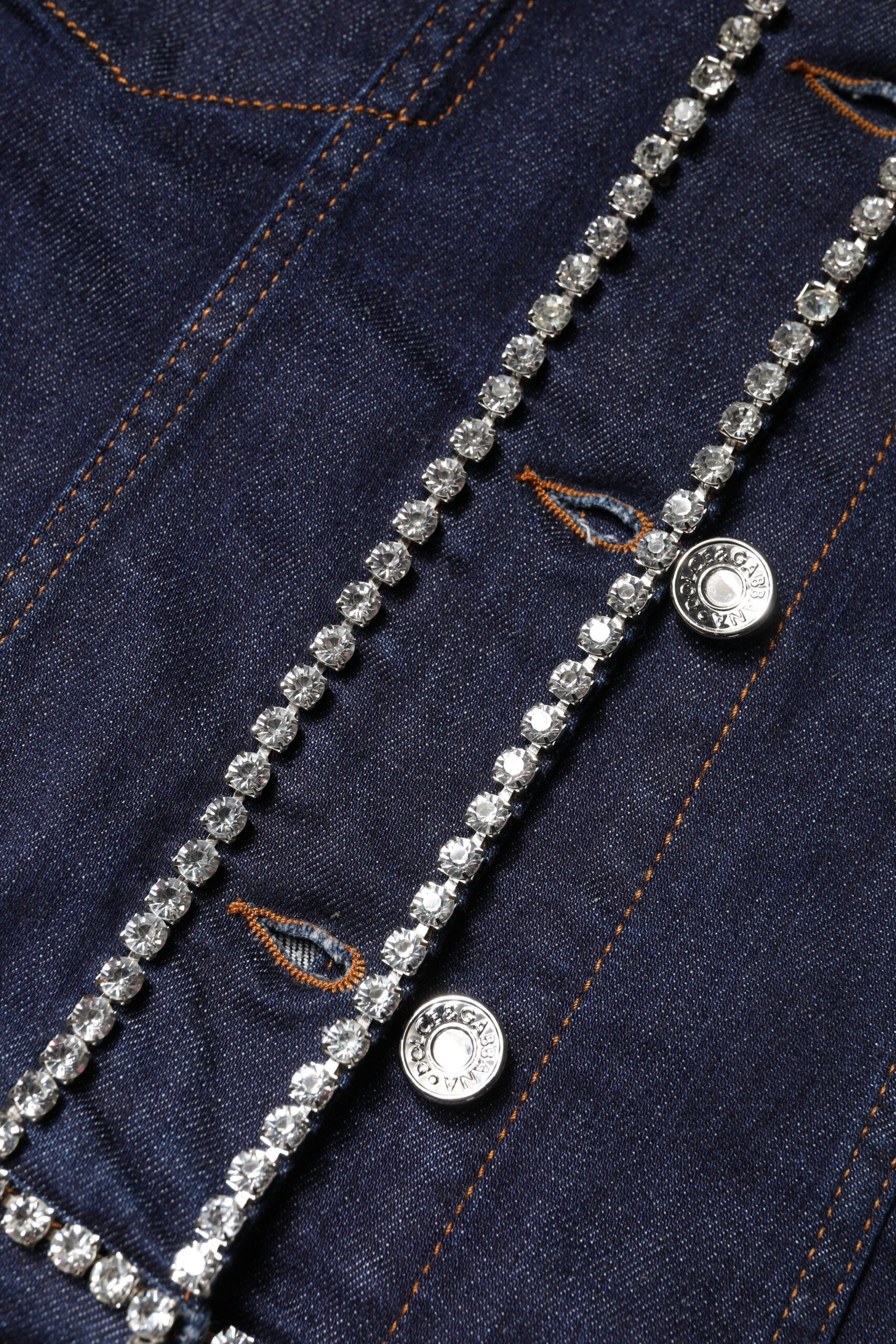 Dolce &amp; Gabbana Blå Denim Bomuldsjakke med Krystaludsmykning