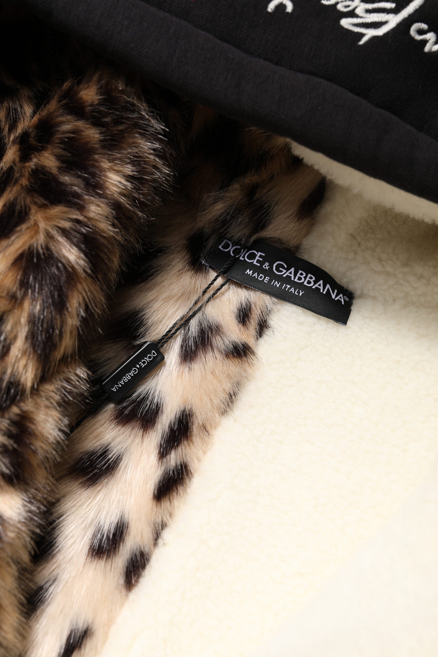 Dolce &amp; Gabbana Sort Broderet Hættejakke med Lynlås