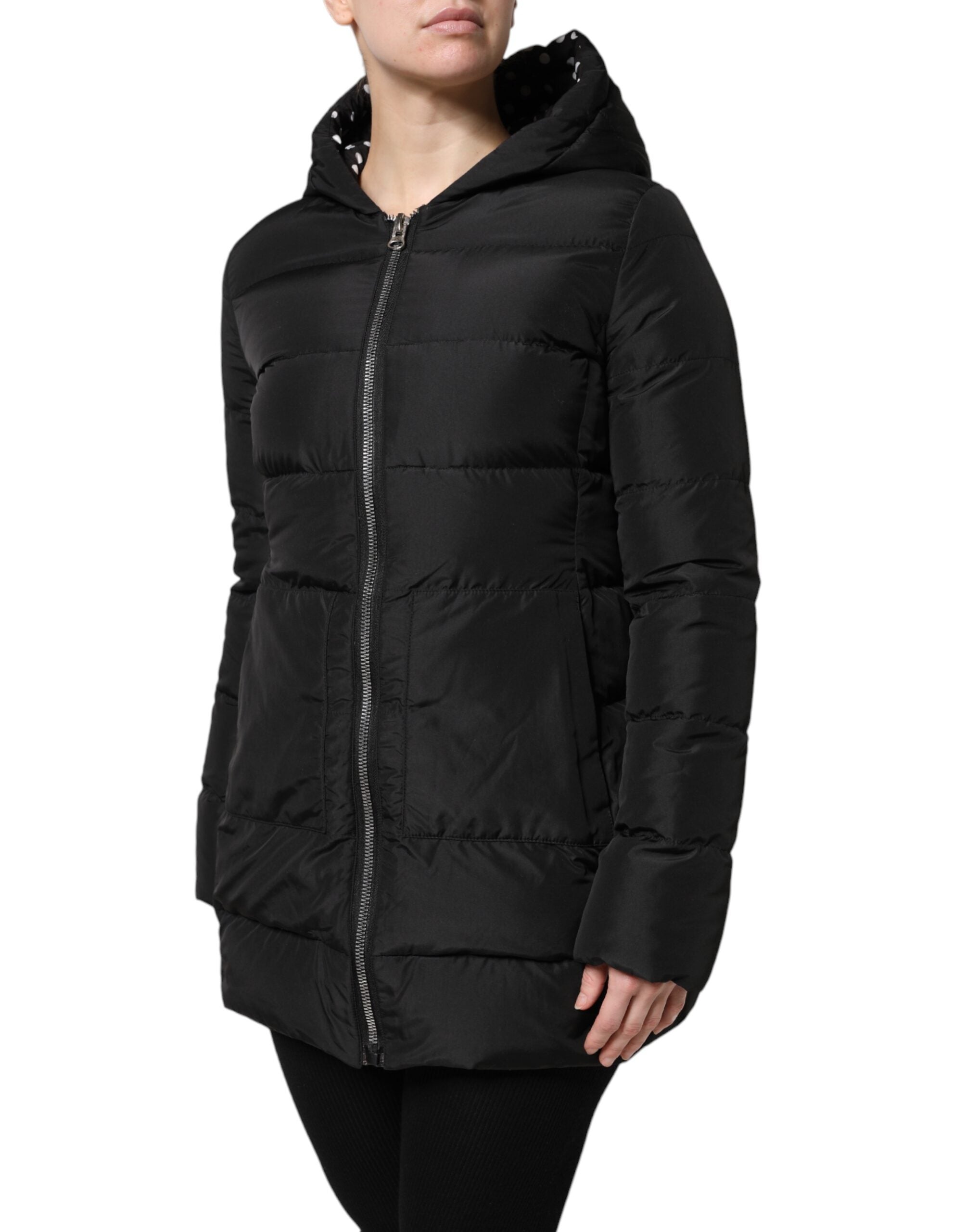 Dolce &amp; Gabbana Sort Puffer Hættejakke med Lynlås og Vendbar