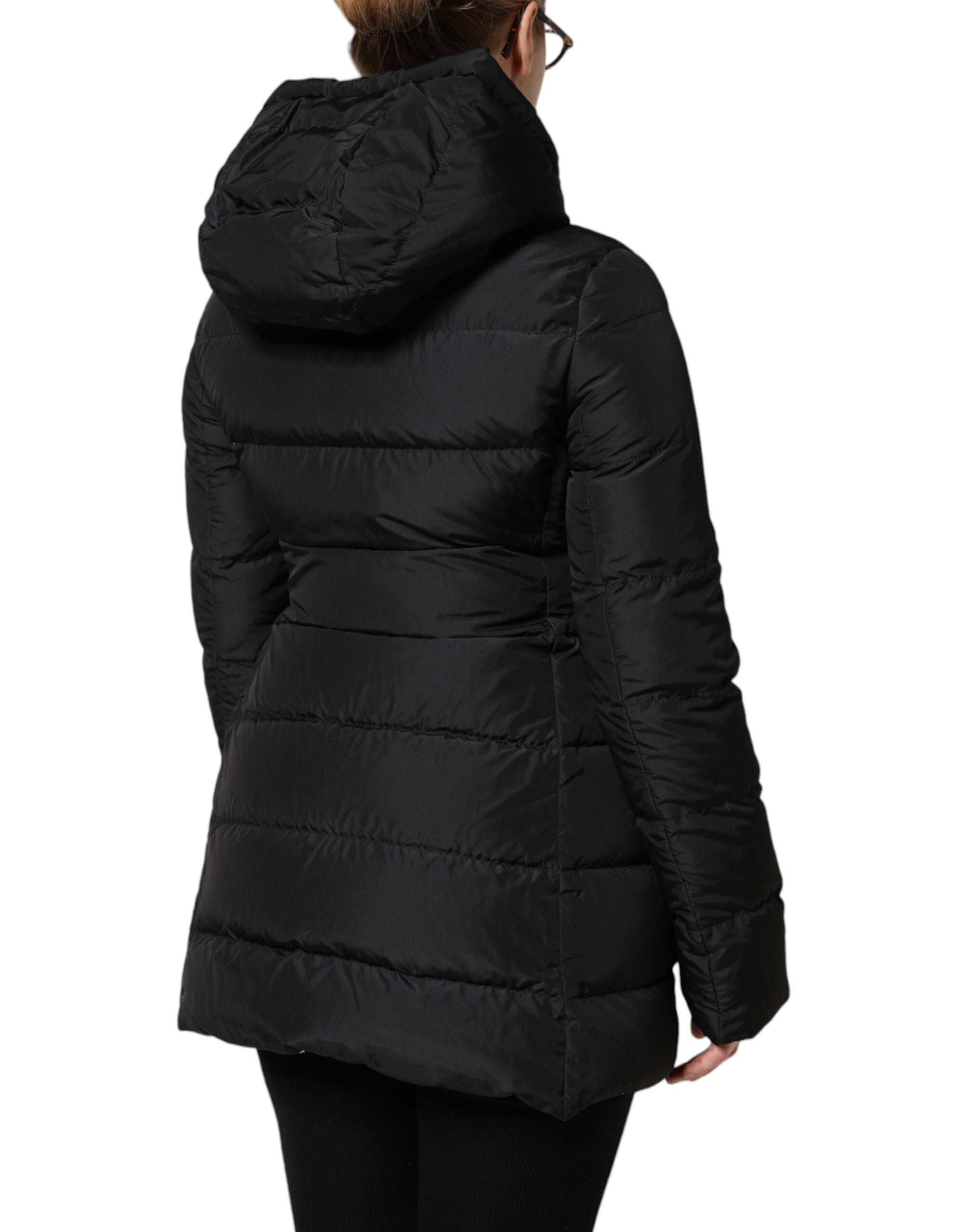 Dolce &amp; Gabbana Sort Puffer Hættejakke med Lynlås og Vendbar