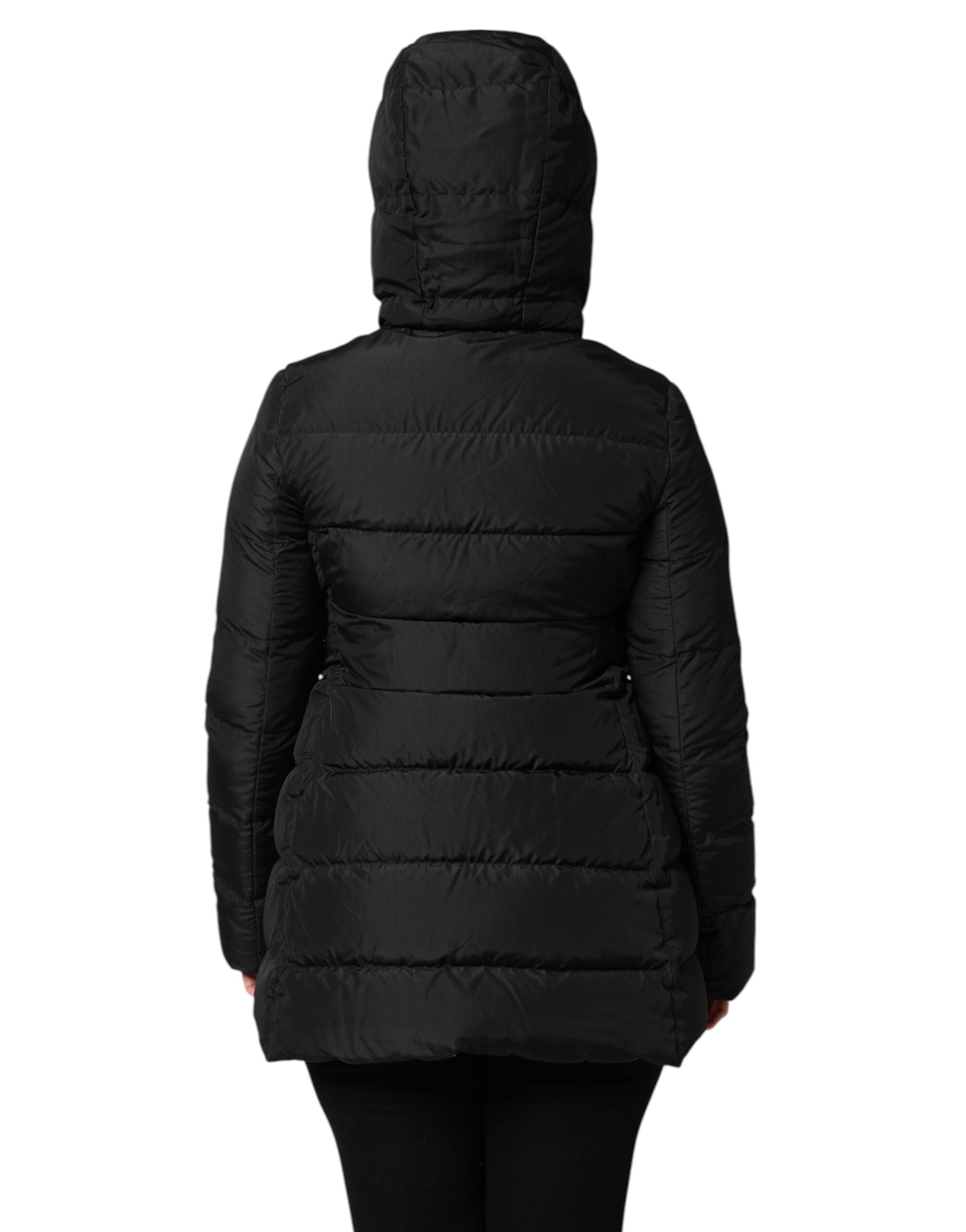 Dolce &amp; Gabbana Sort Puffer Hættejakke med Lynlås og Vendbar
