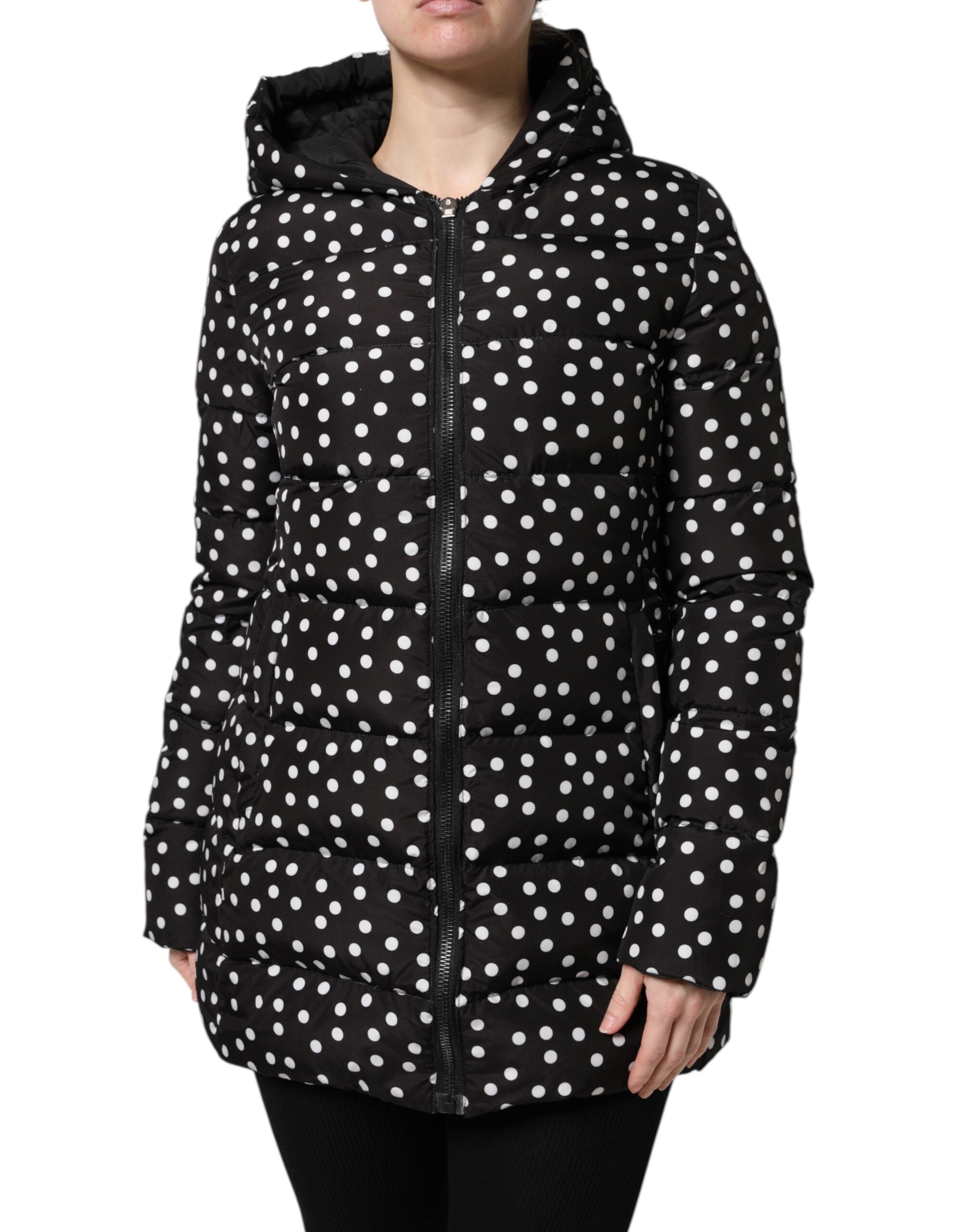 Dolce &amp; Gabbana Sort Puffer Hættejakke med Lynlås og Vendbar