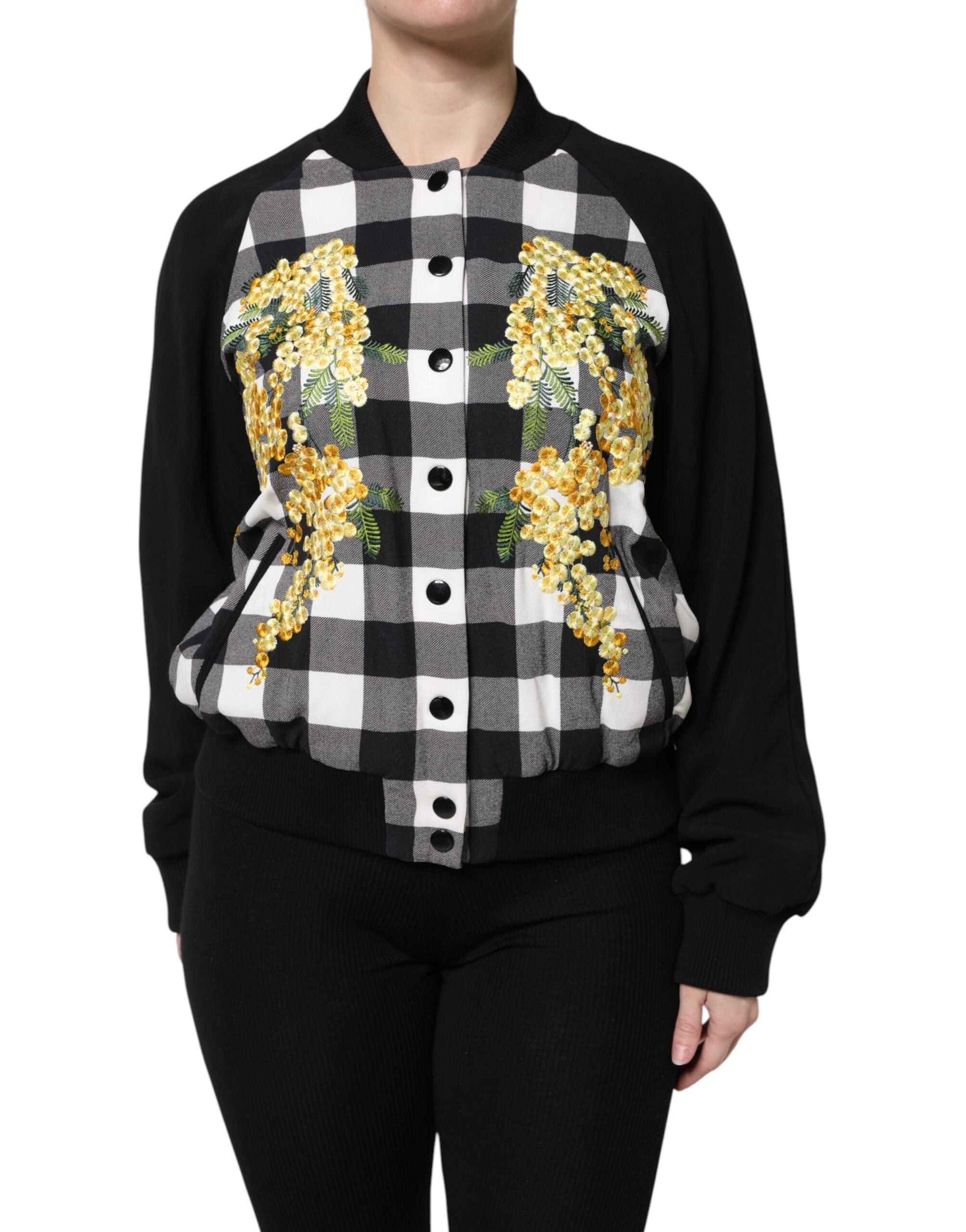 Dolce &amp; Gabbana Sort/Hvid Ternet Dunjakke Med Blomsterknapper