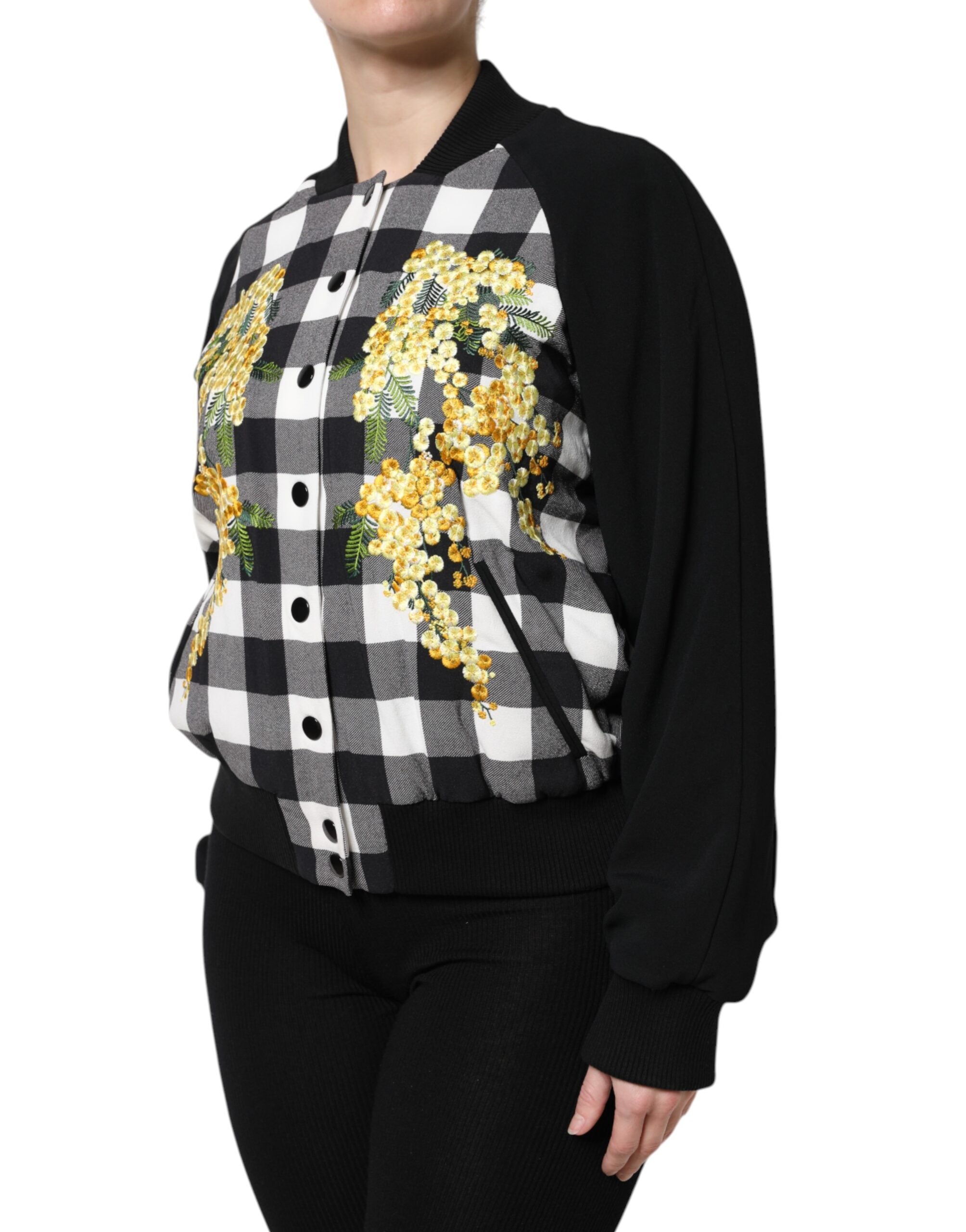 Dolce &amp; Gabbana Sort/Hvid Ternet Dunjakke Med Blomsterknapper