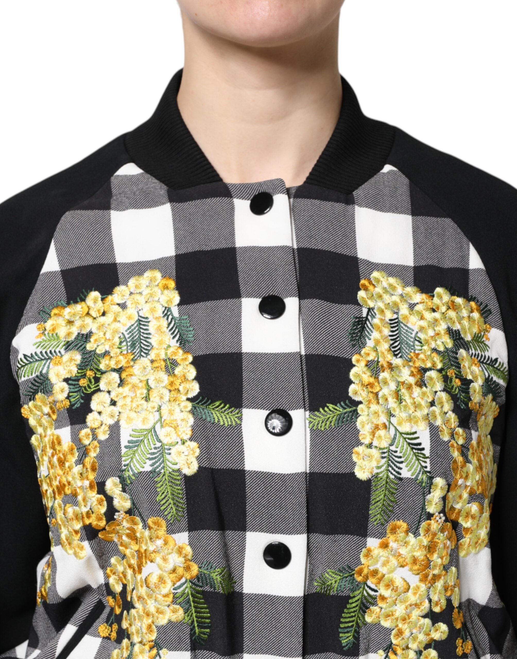 Dolce &amp; Gabbana Sort/Hvid Ternet Dunjakke Med Blomsterknapper