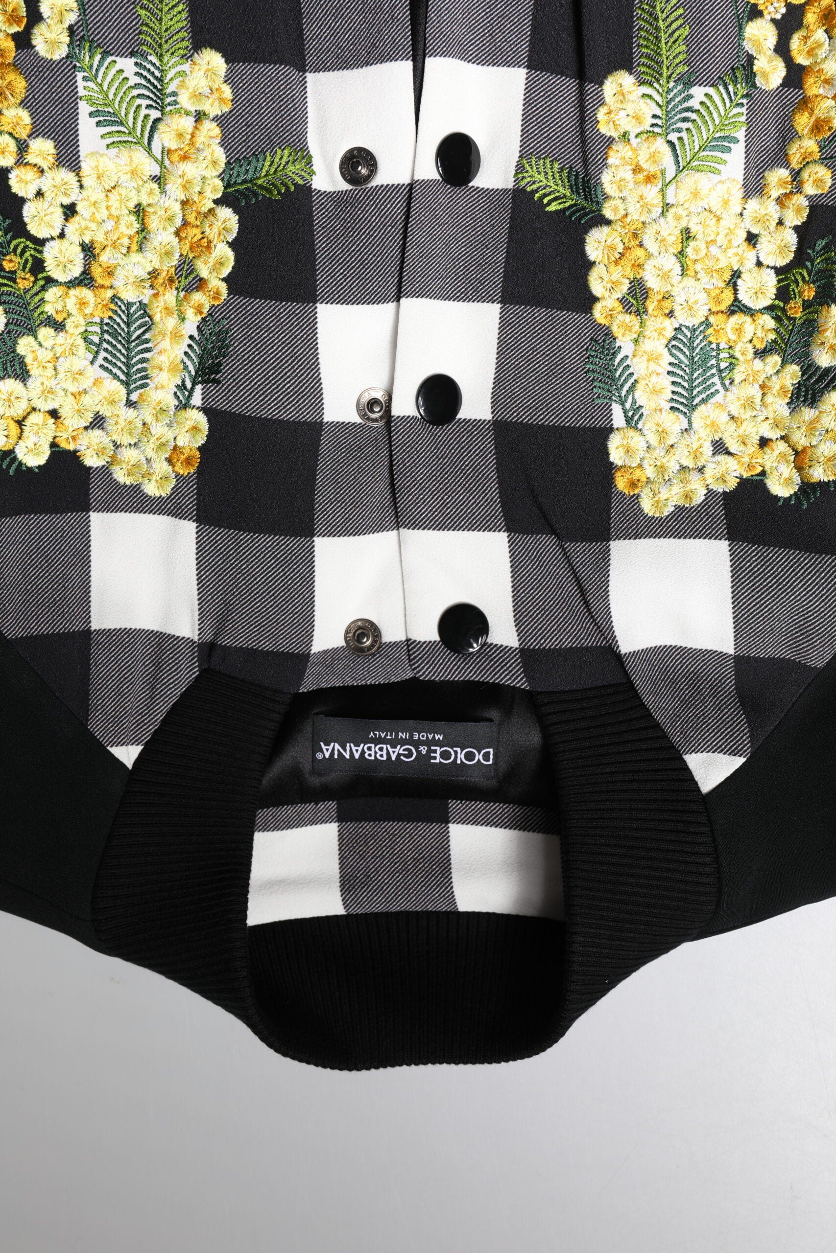 Dolce &amp; Gabbana Sort/Hvid Ternet Dunjakke Med Blomsterknapper