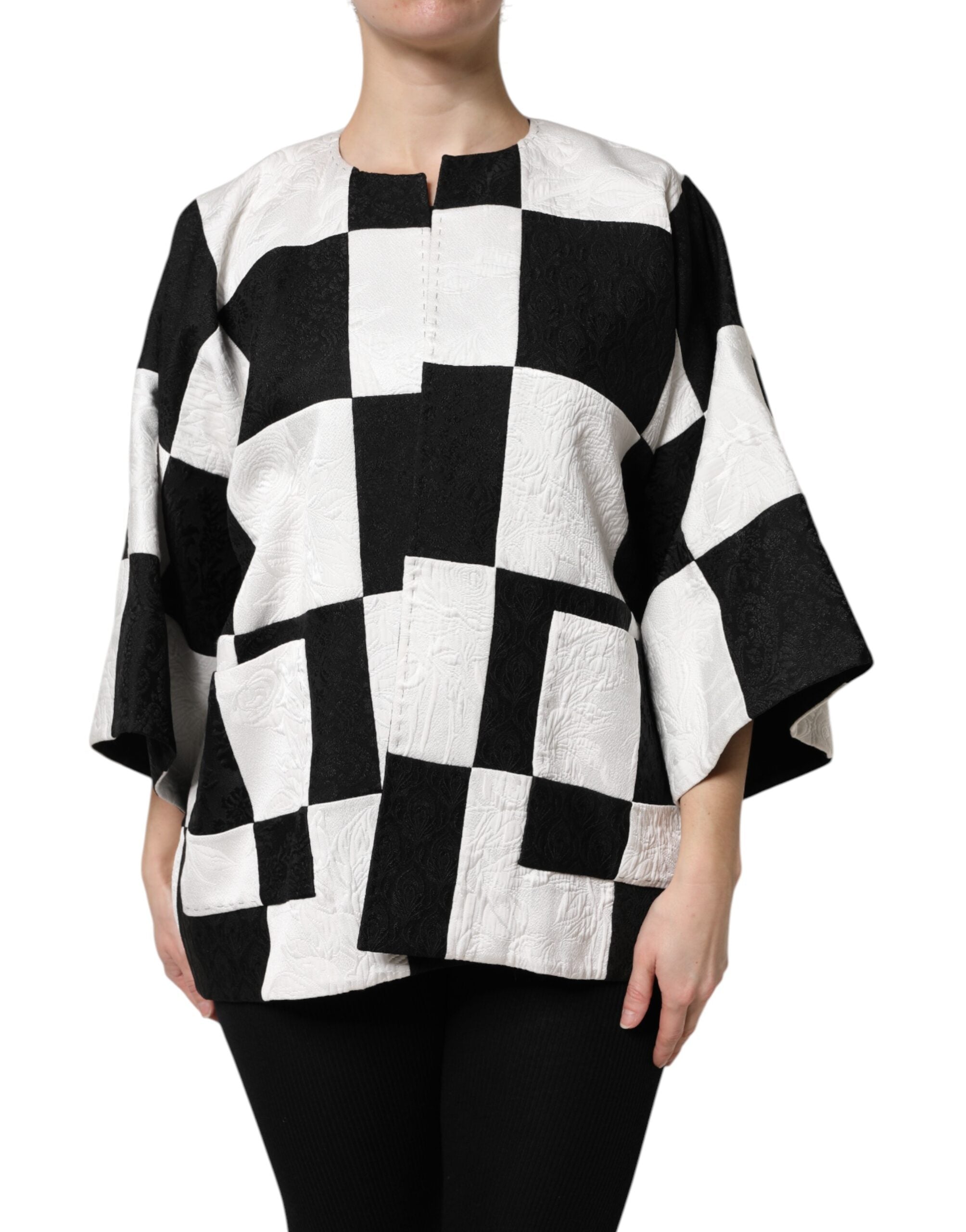Dolce &amp; Gabbana Vit Svart Patchwork Jacquard Kavaj