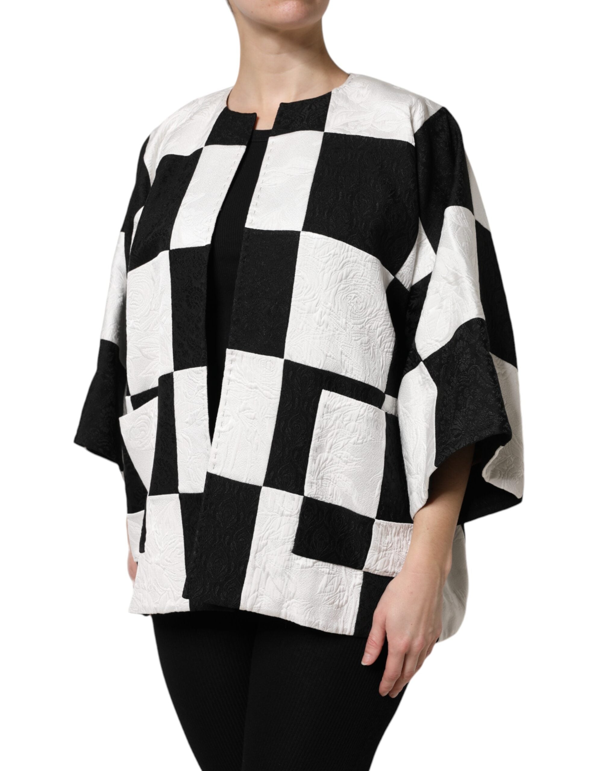 Dolce &amp; Gabbana Vit Svart Patchwork Jacquard Kavaj