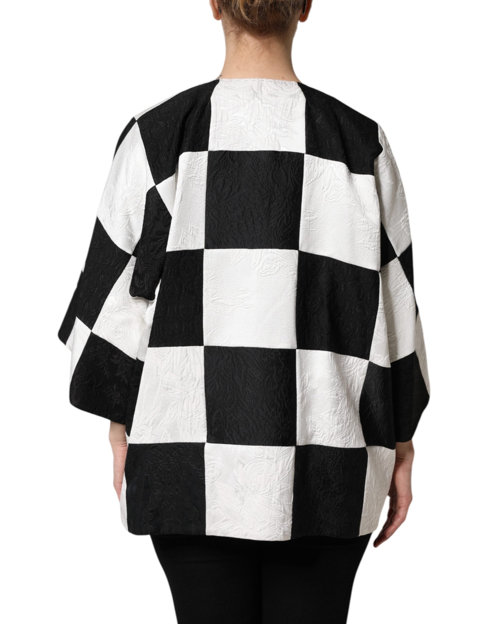 Dolce &amp; Gabbana Vit Svart Patchwork Jacquard Kavaj