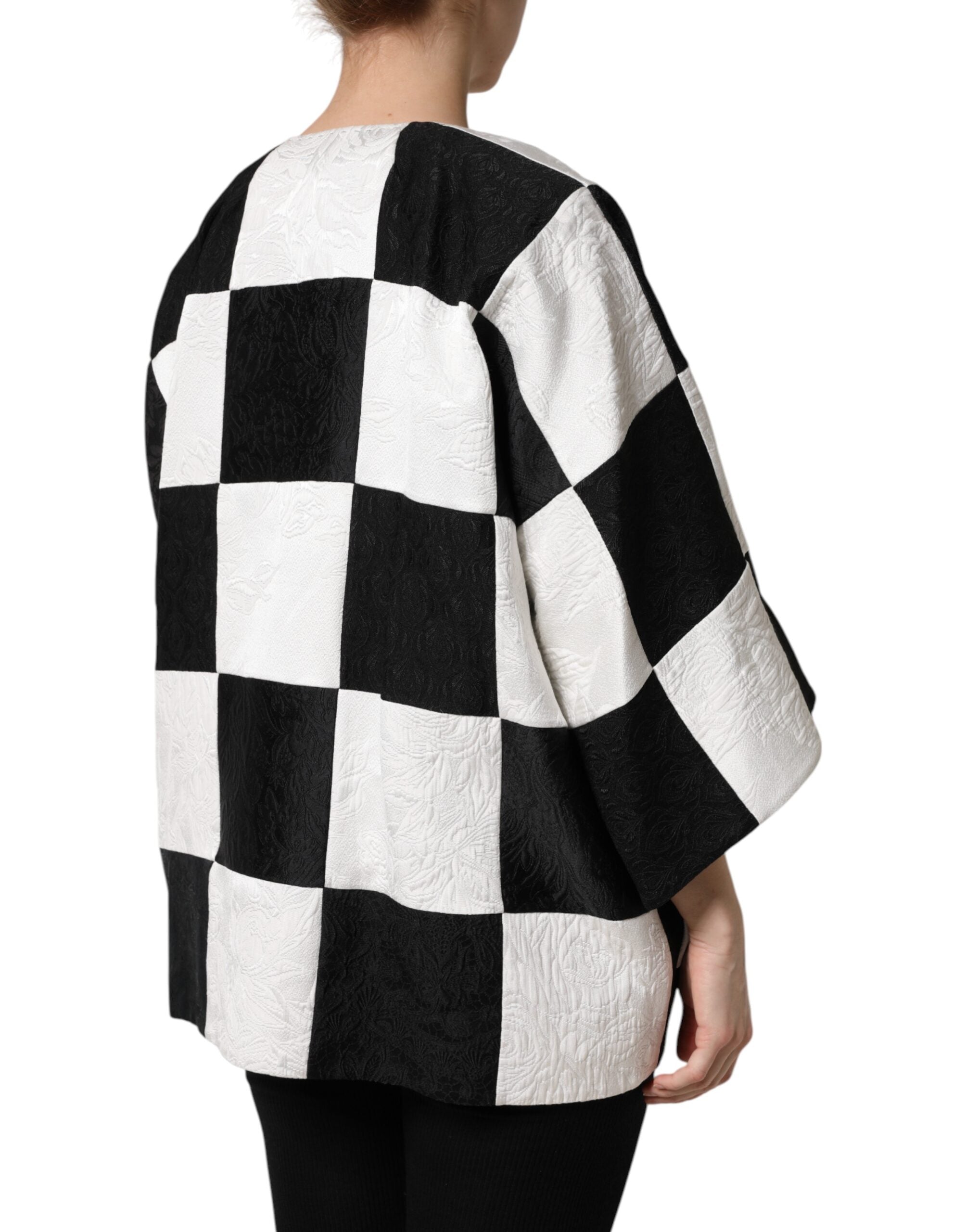 Dolce &amp; Gabbana Vit Svart Patchwork Jacquard Kavaj
