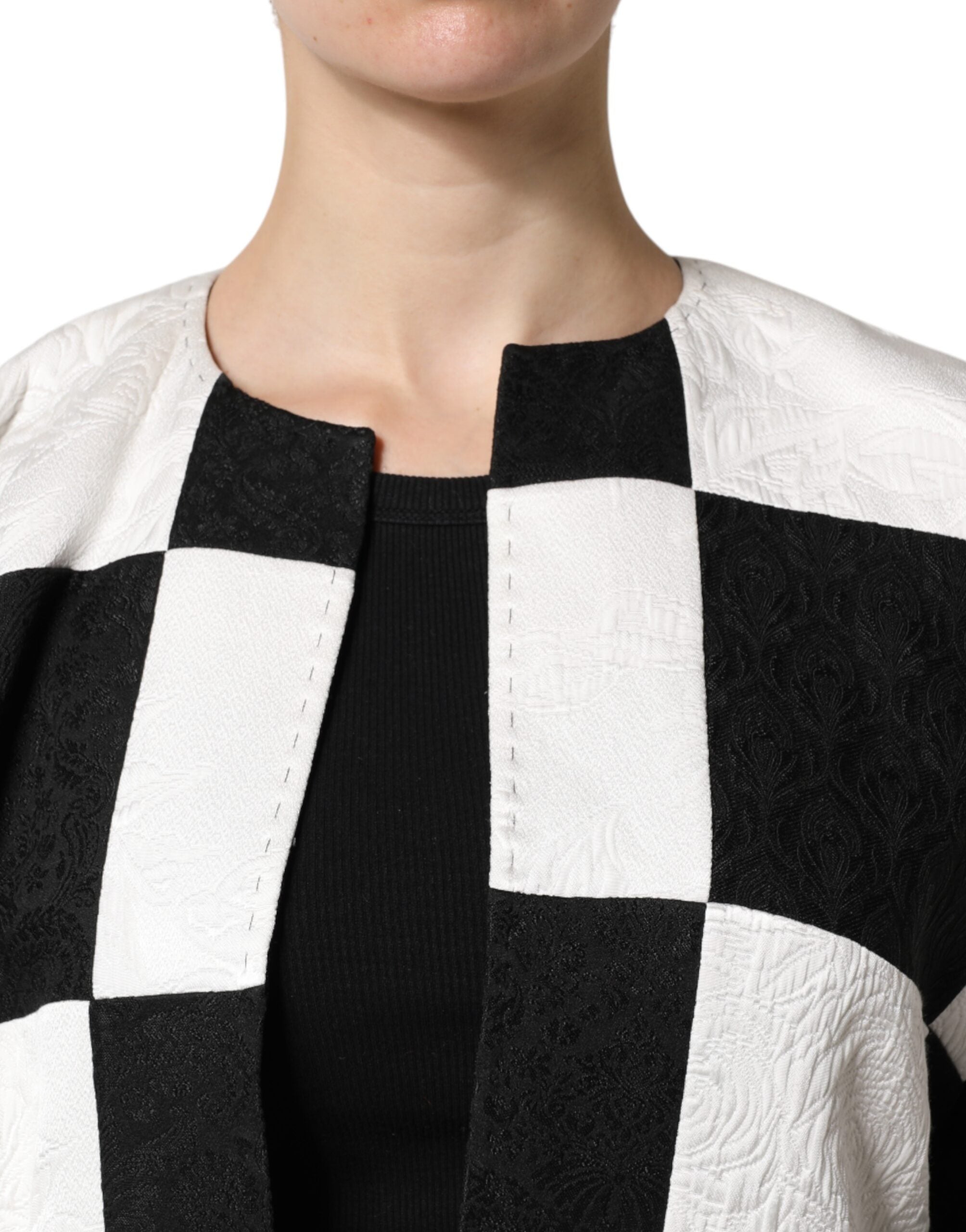 Dolce &amp; Gabbana Vit Svart Patchwork Jacquard Kavaj