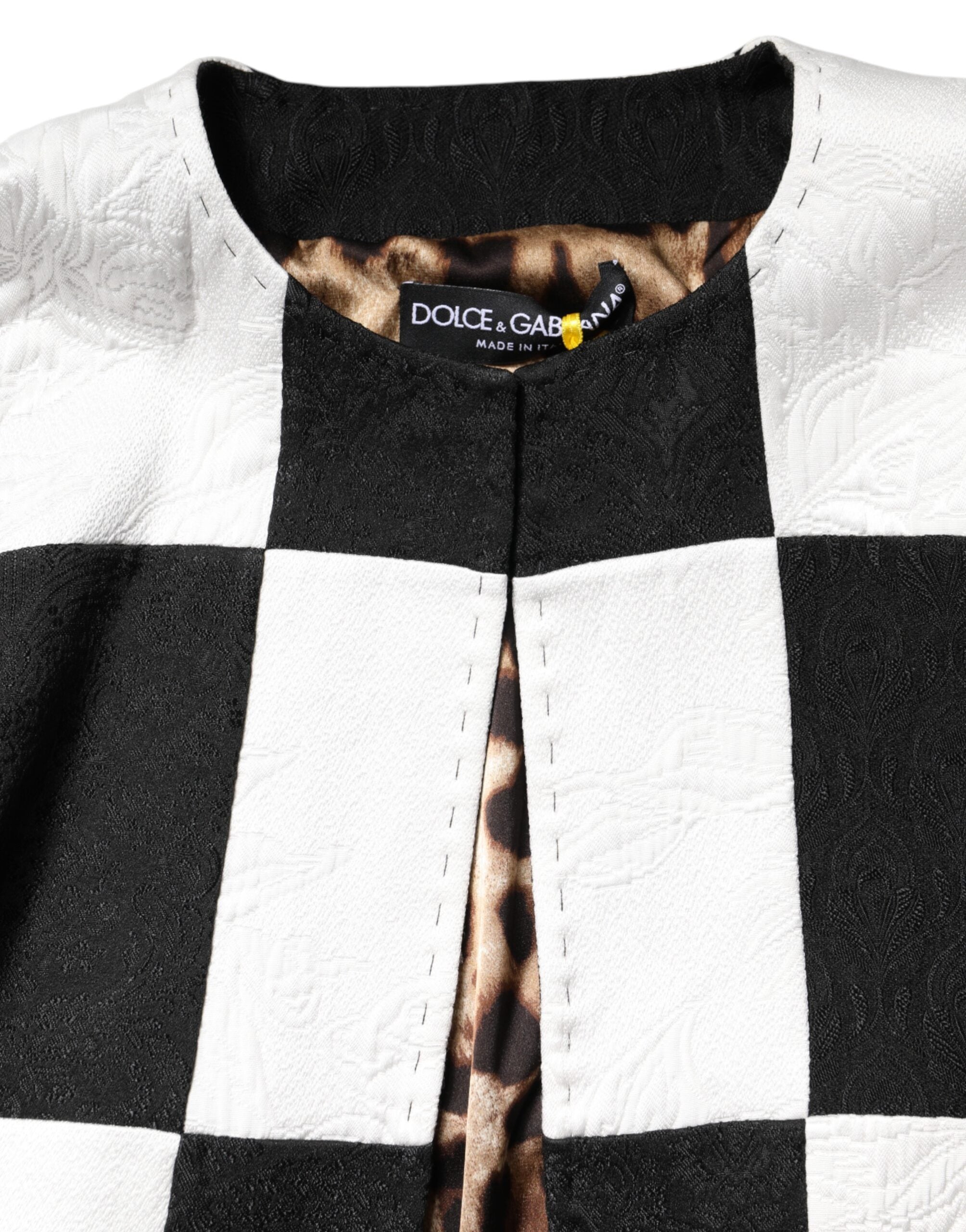 Dolce &amp; Gabbana Vit Svart Patchwork Jacquard Kavaj