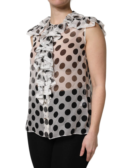 Dolce &amp; Gabbana Hvid Sort Polka Dot Bomuld ærmeløs top