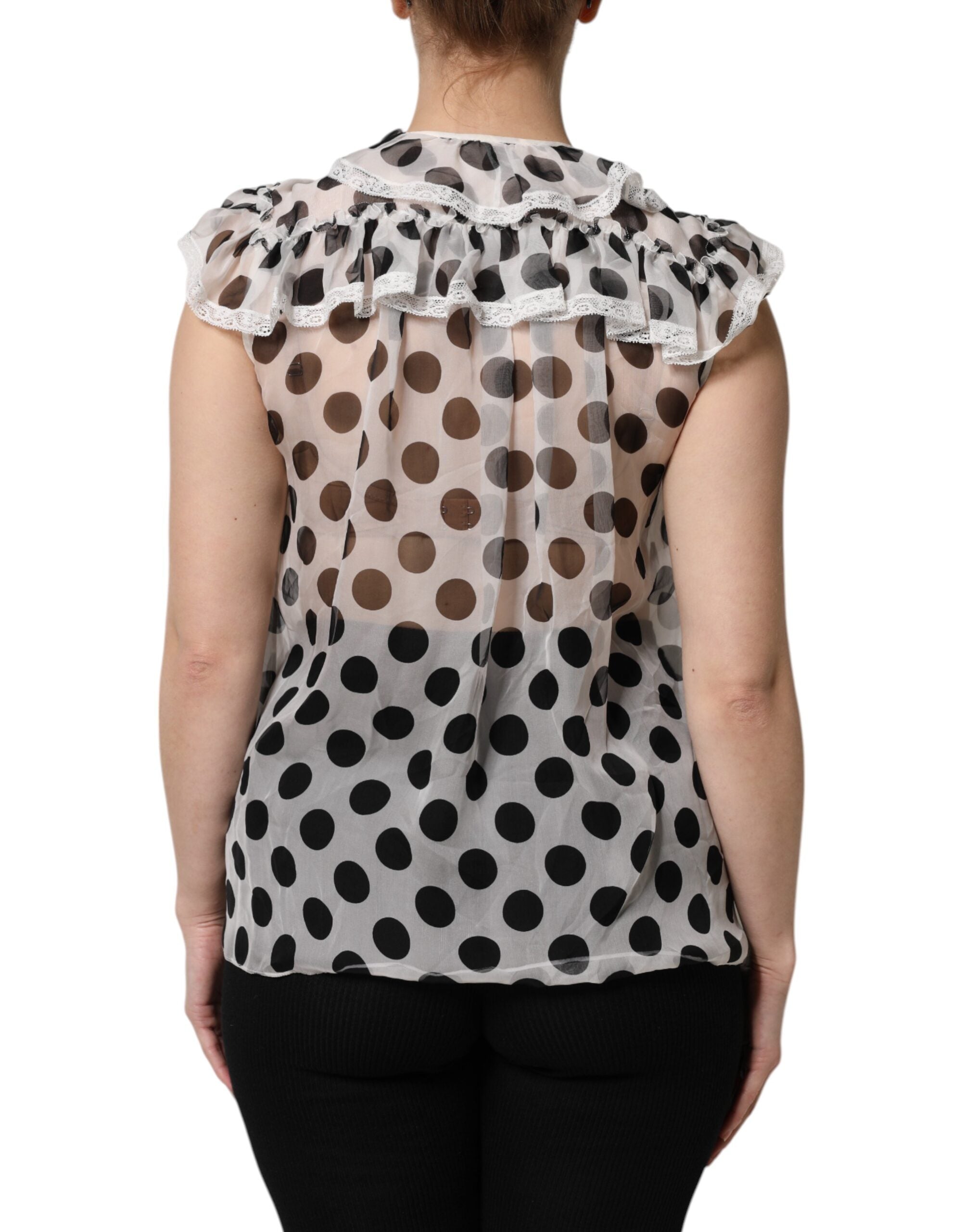 Dolce &amp; Gabbana Hvid Sort Polka Dot Bomuld ærmeløs top