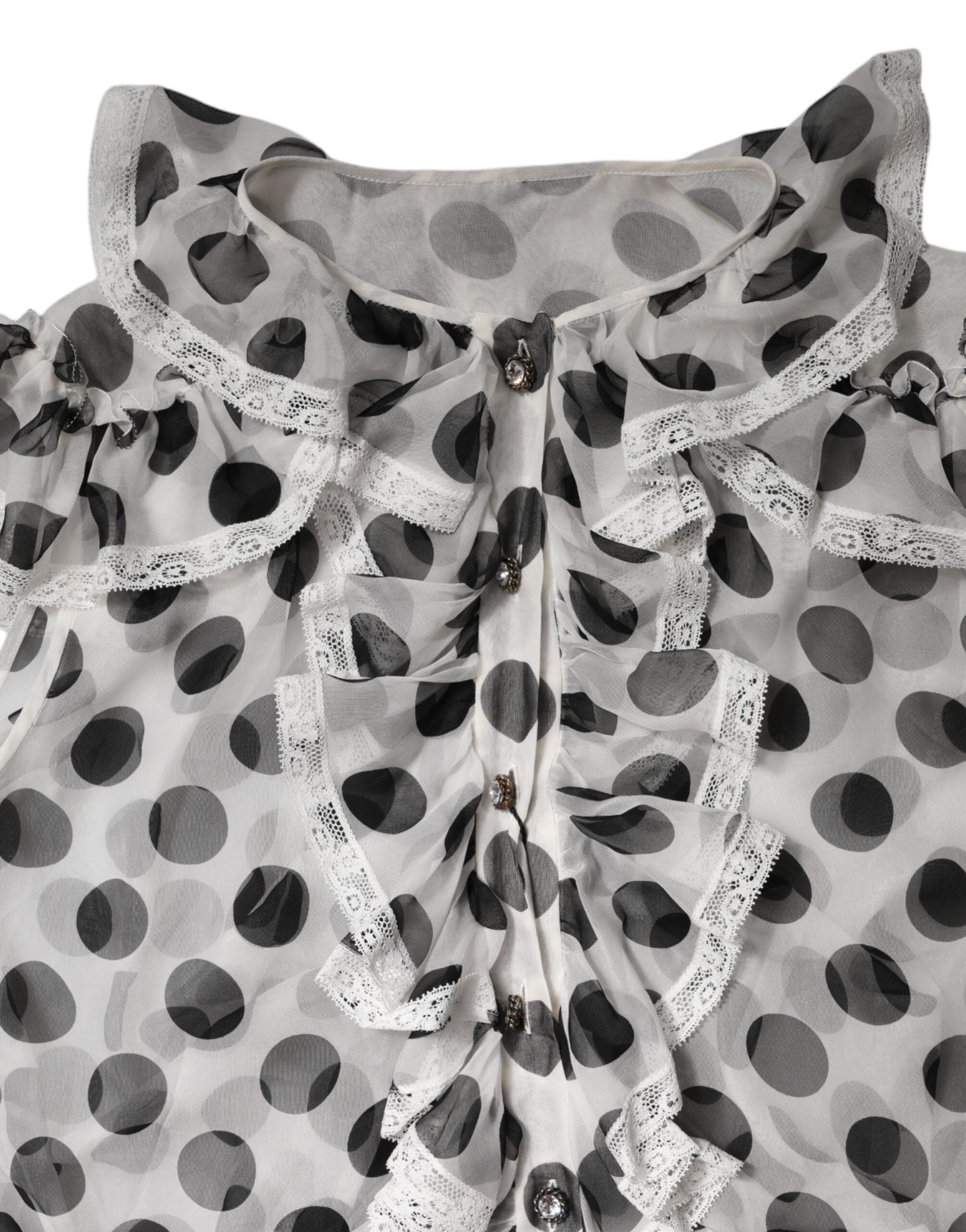 Dolce &amp; Gabbana Hvid Sort Polka Dot Bomuld ærmeløs top