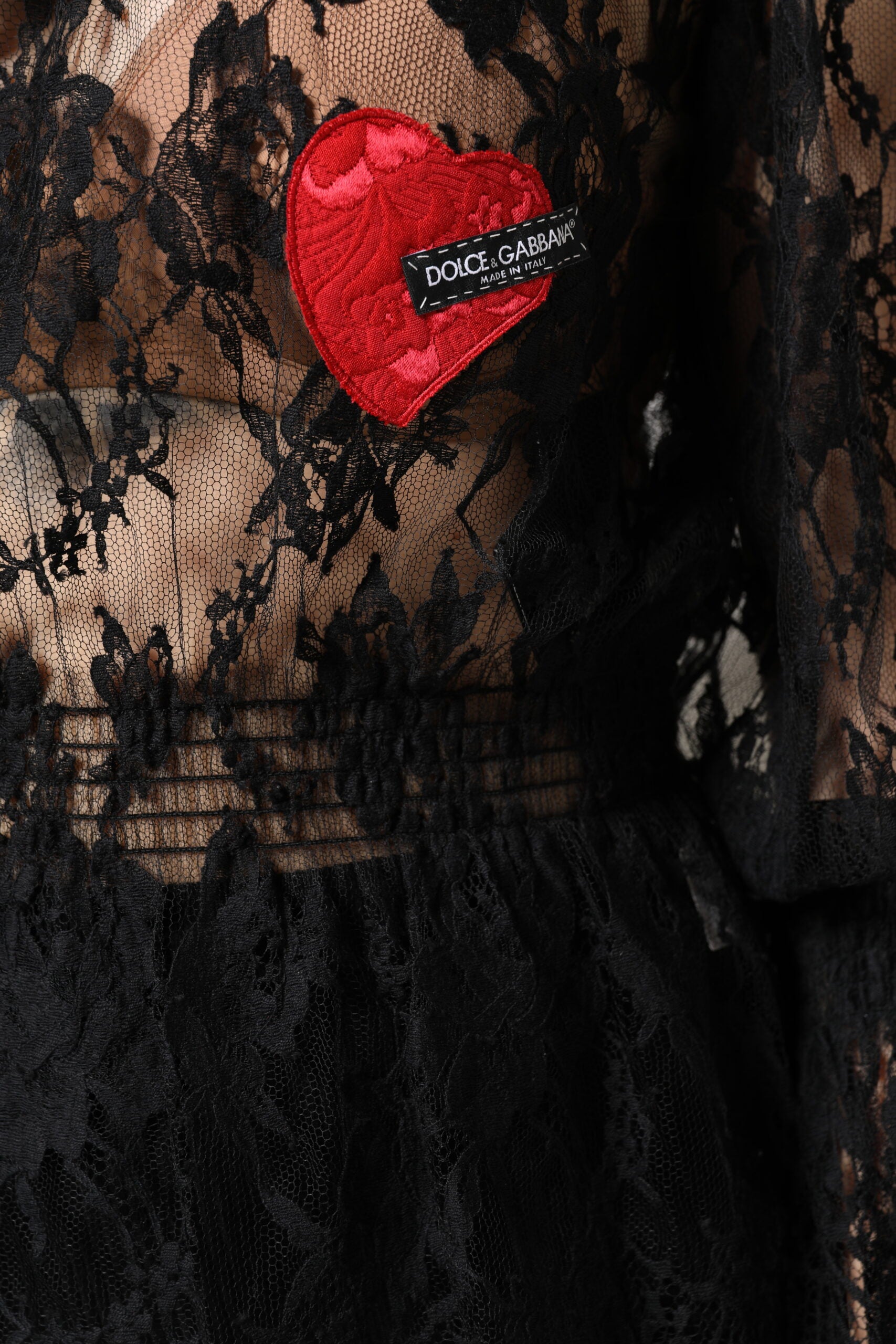 Dolce &amp; Gabbana Sort bomuldsbluse med blomsterprint og blonder til kvinder
