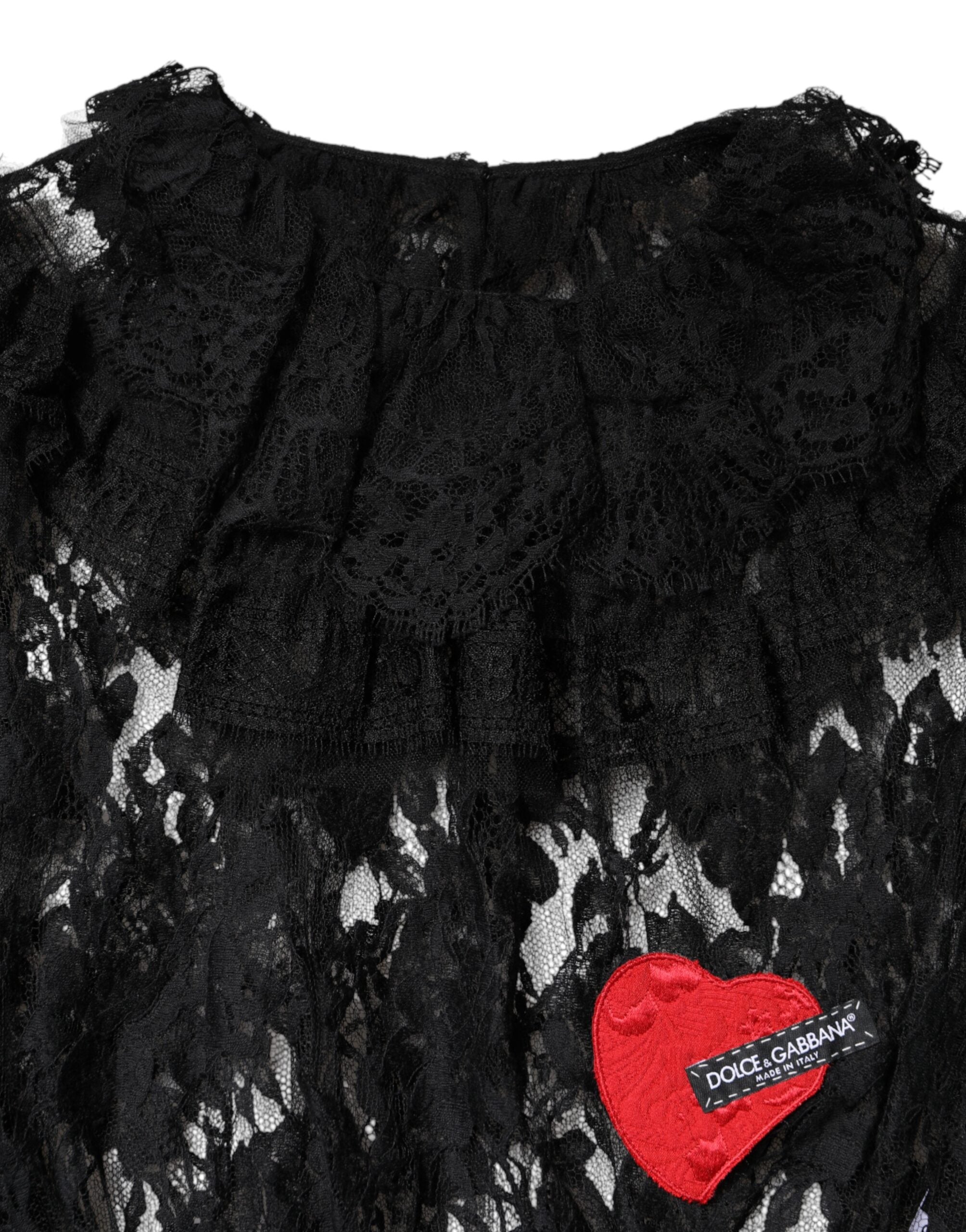 Dolce &amp; Gabbana Sort bomuldsbluse med blomsterprint og blonder til kvinder