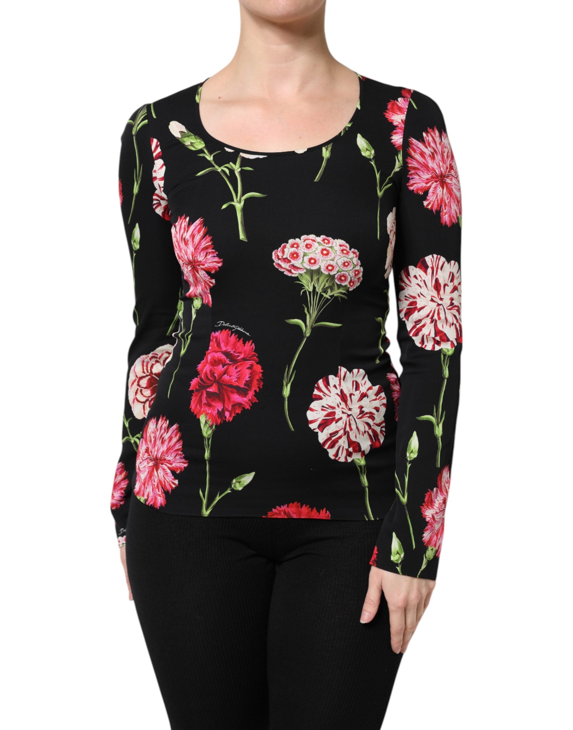 Dolce &amp; Gabbana Sort Blomster Langærmet Damebluse Top