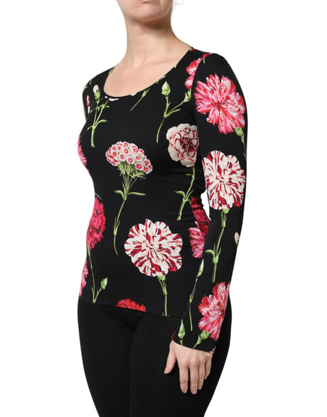 Dolce &amp; Gabbana Sort Blomster Langærmet Damebluse Top
